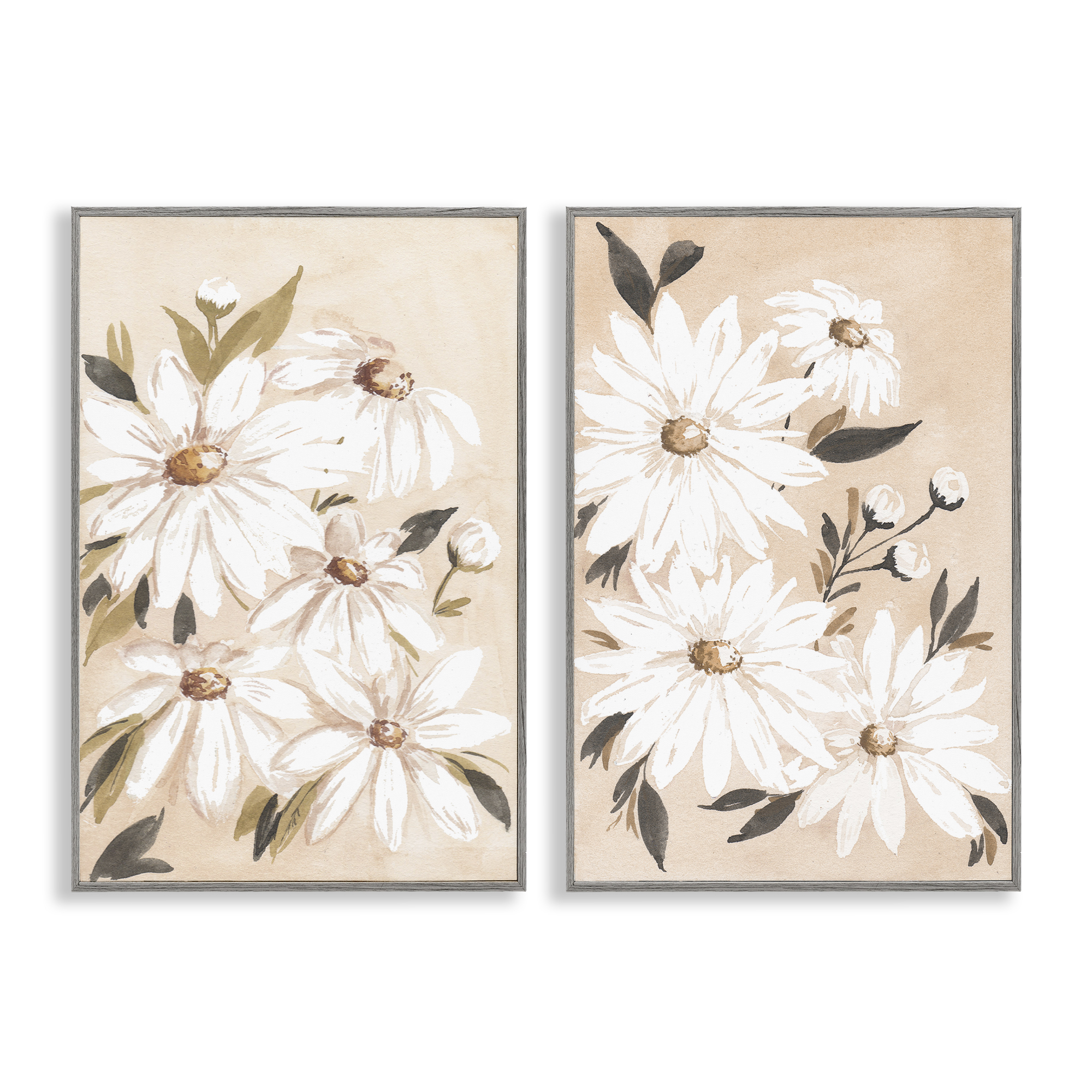 Stupell Industries White Daises on Peach Plants & Flowers Painting Gray Framed Art Print Wall Art, 20 x 30, Set of 2