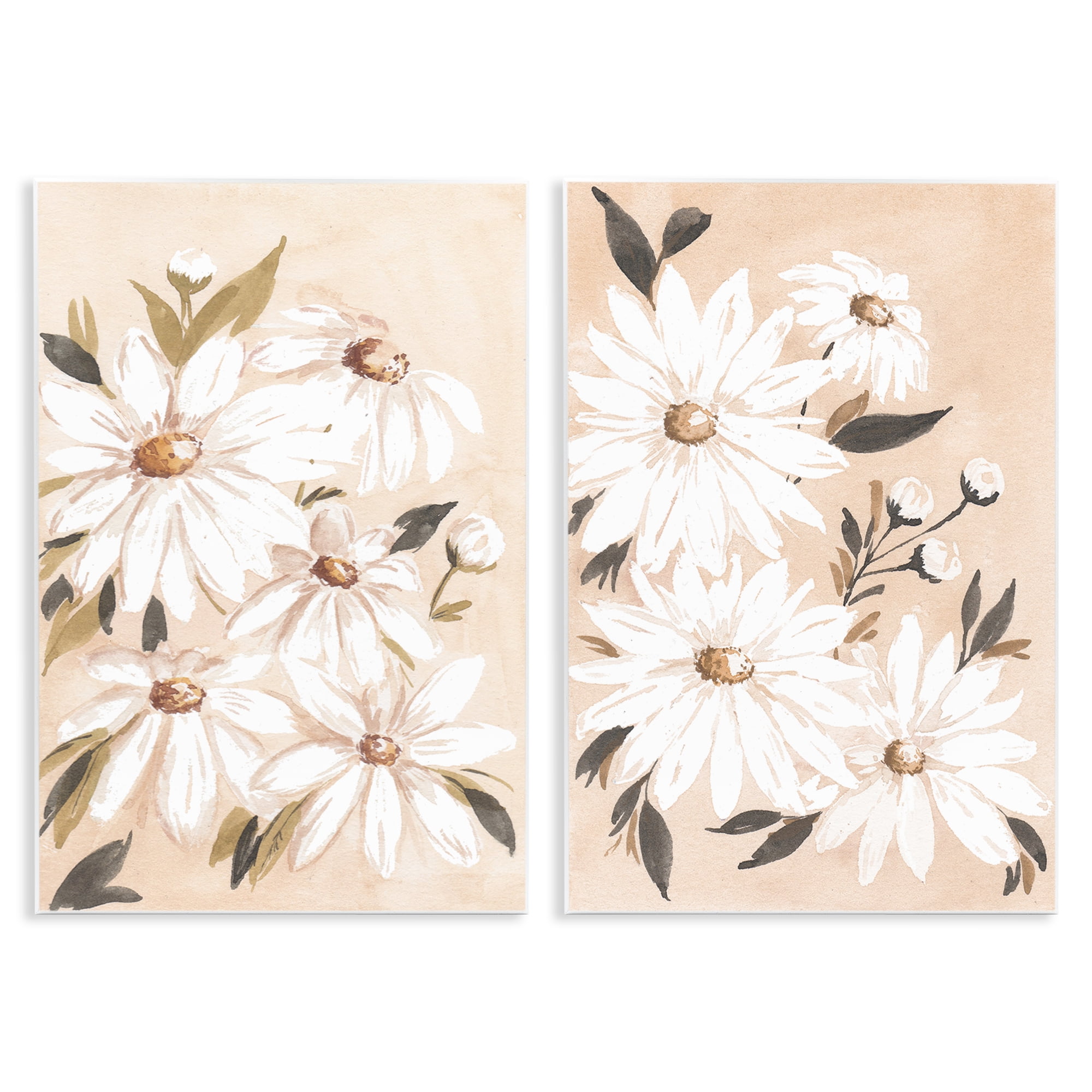 Stupell Industries White Daises on Peach Plants & Flowers Painting Unframed Art Print Wall Art, 10 x 15, Set of 2