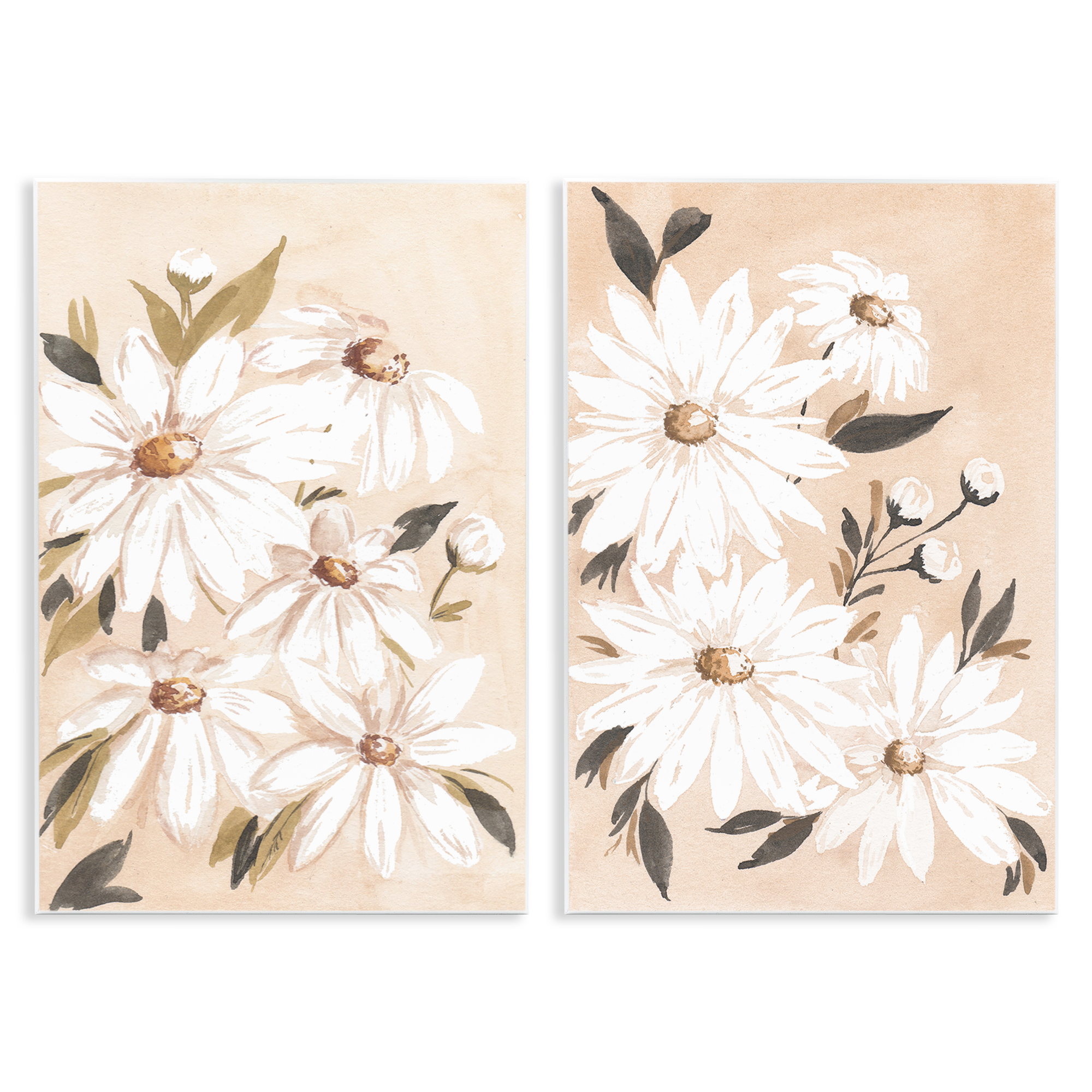 Stupell Industries White Daises on Peach Plants & Flowers Painting Unframed Art Print Wall Art, 13 x 19, Set of 2