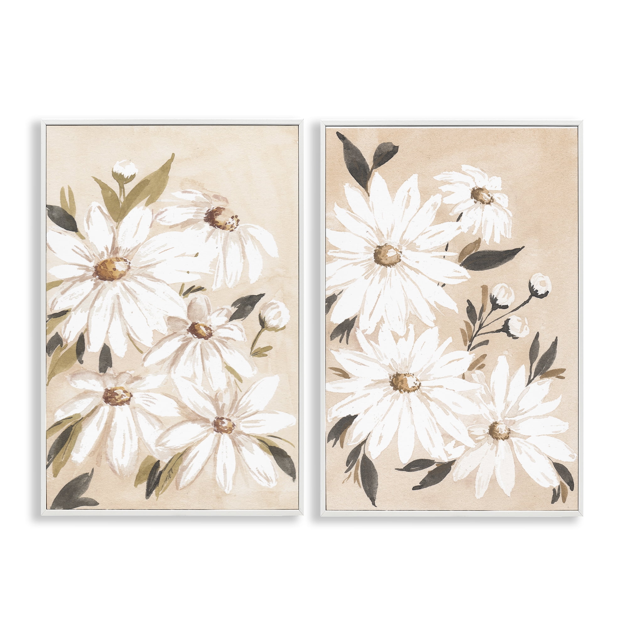 Stupell Industries White Daises on Peach Plants & Flowers Painting White Framed Art Print Wall Art, 20 x 30, Set of 2