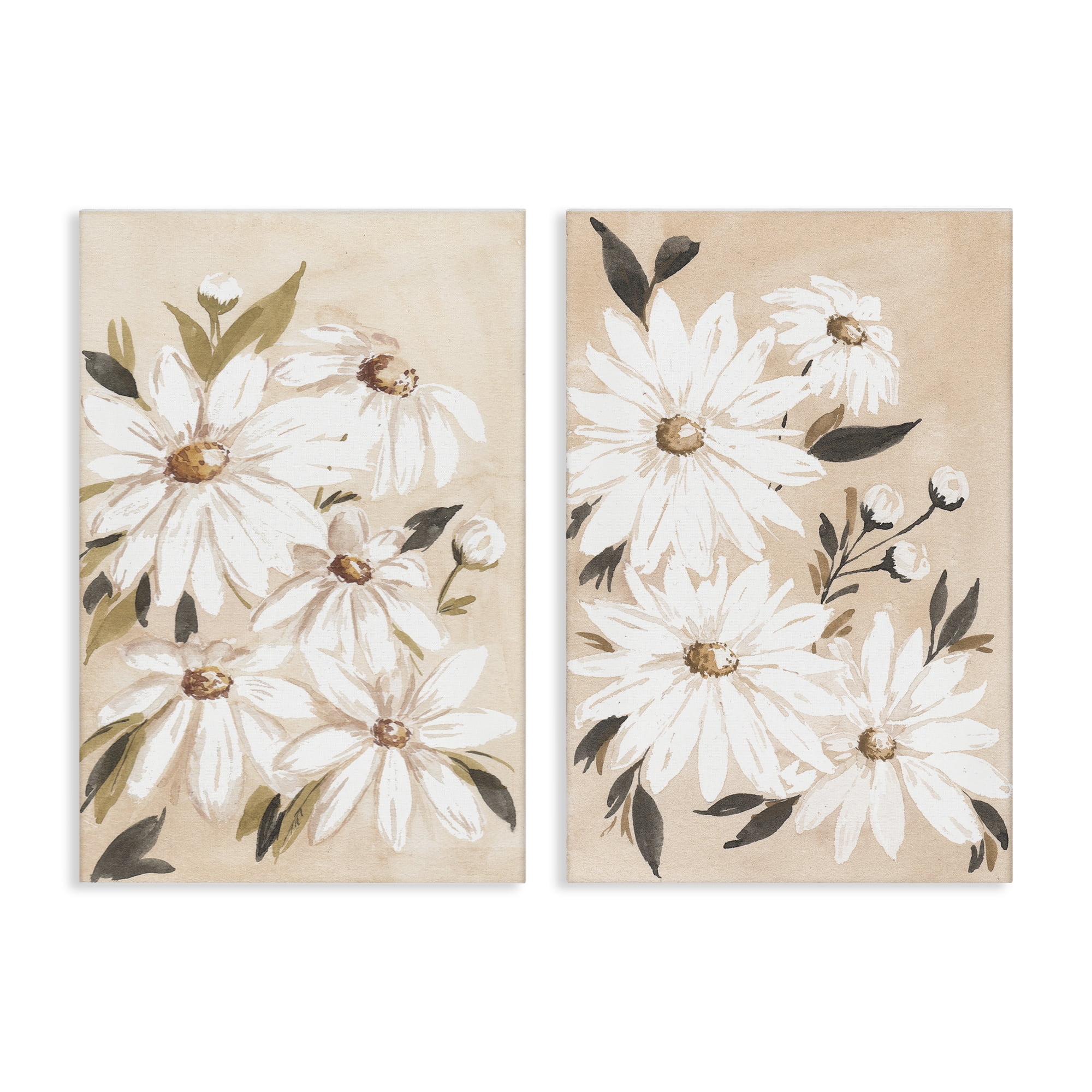 Stupell Industries White Daises on Peach Plants & Flowers Painting Wrapped Canvas Art Print Wall Art, 24 x 36, Set of 2