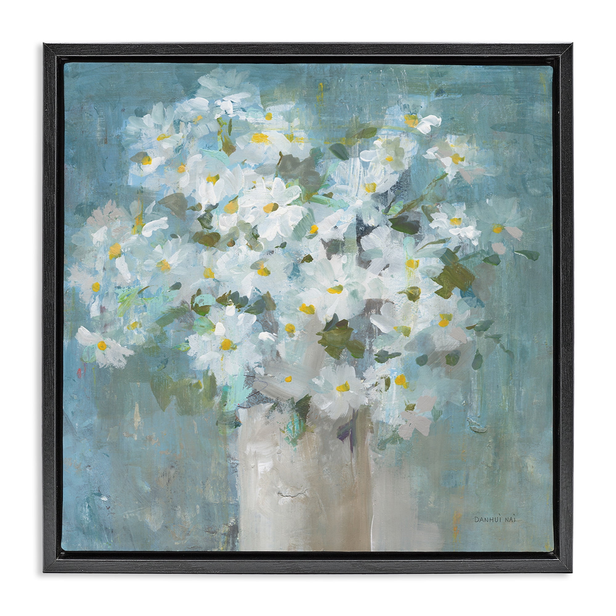 Stupell Industries White Daisy Blooms Abstract Flowers Botanical & Floral Painting Black Floater Framed Canvas Art Print Wall Art, 25 x 25