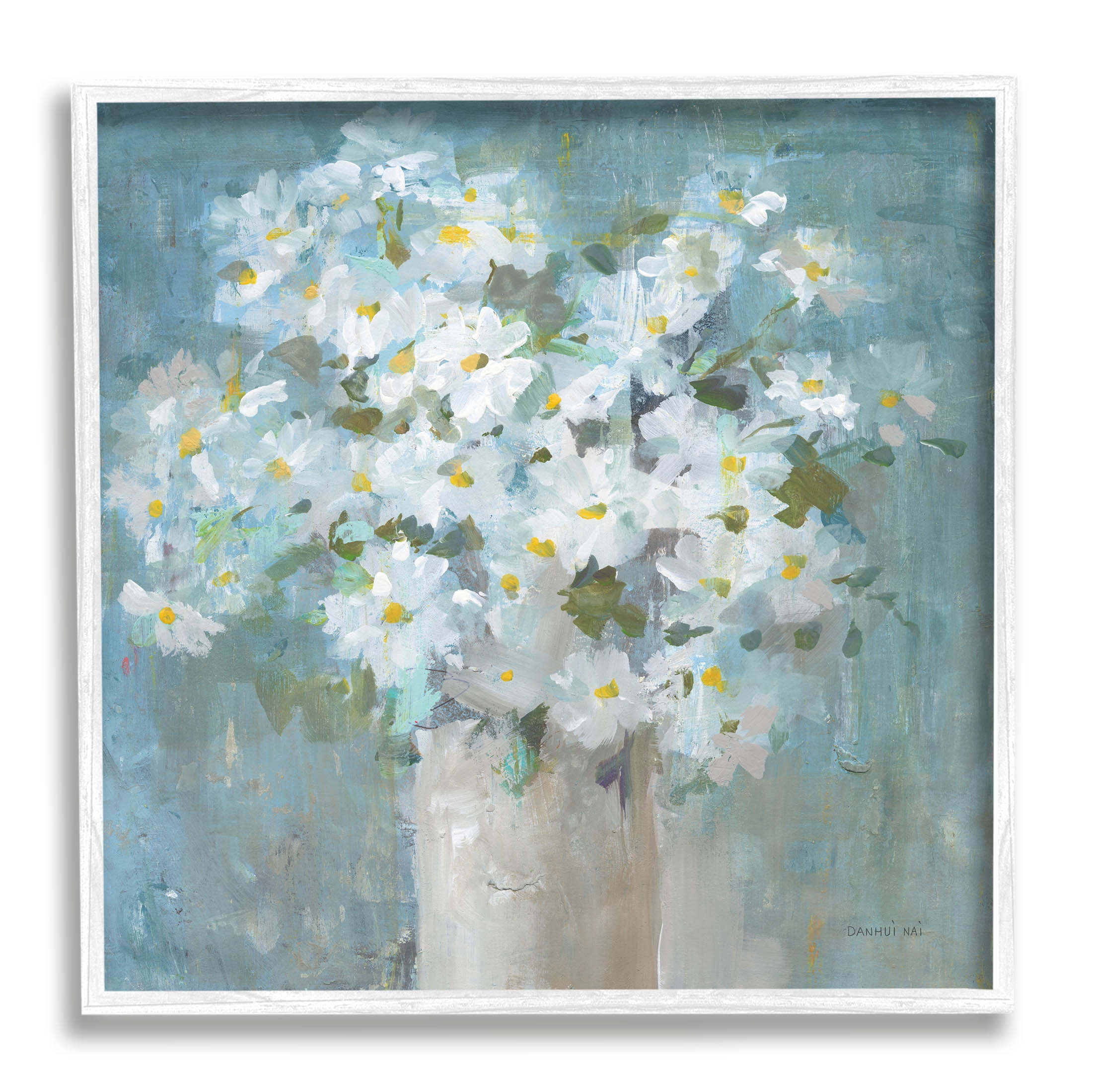 Stupell Industries White Daisy Blooms Abstract Flowers Painting White Framed Art Print Wall Art, Design by Danhui Nai