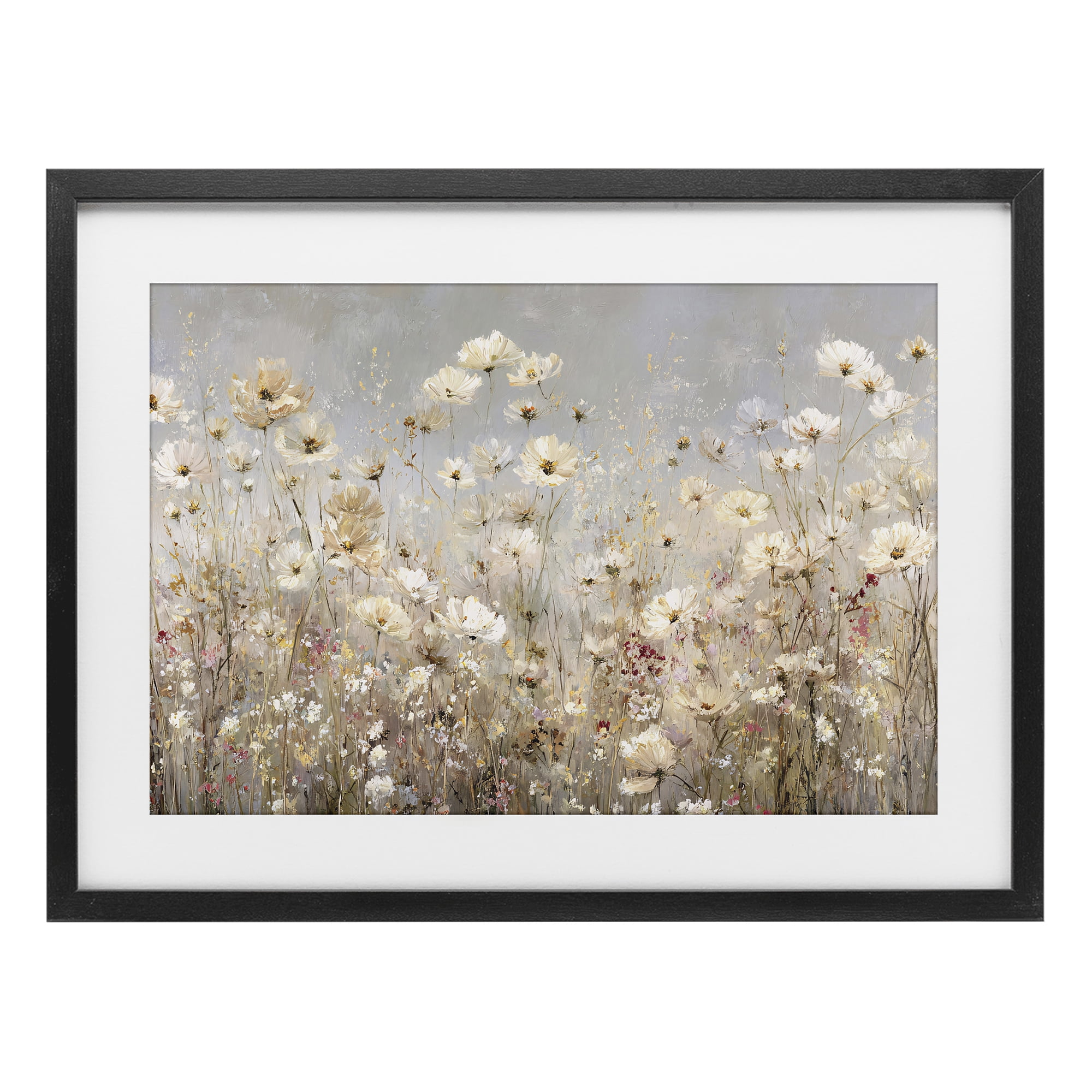 Stupell Industries White Daisy Clusters Meadow Black Framed Print Under Glass, design by Jacky Ngan