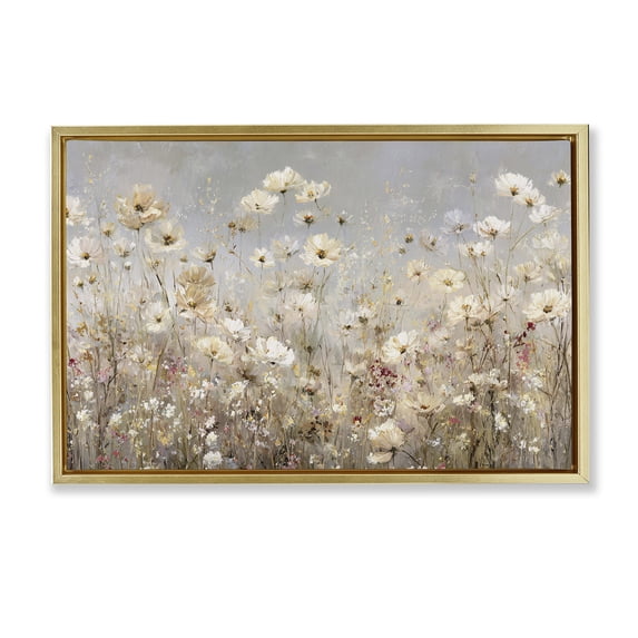 Stupell Industries Contemporary White Daisy Clusters Meadow Gold Floating Frame Canvas Art, 25 x 17, by Jacky Ngan