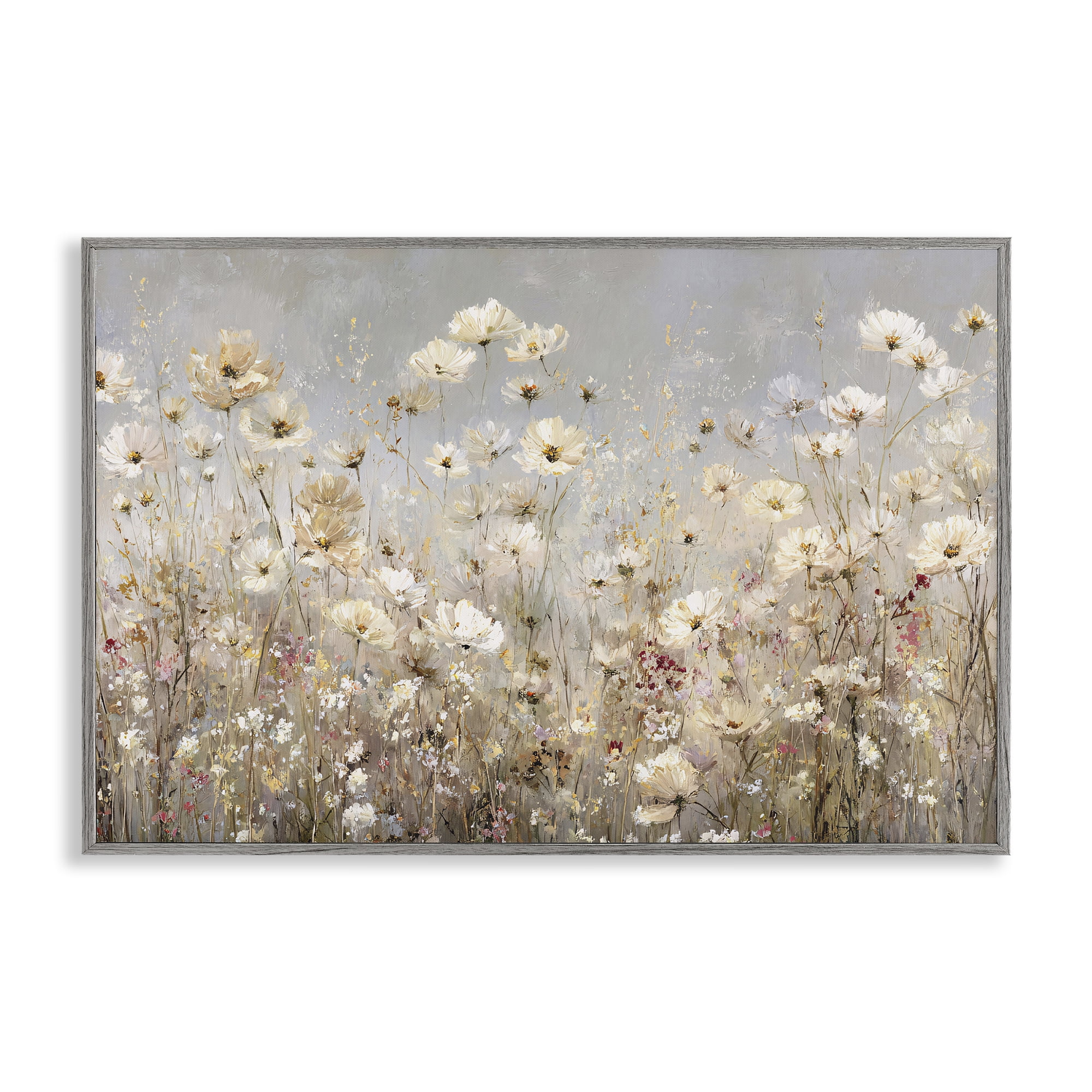 Stupell Industries White Daisy Clusters Meadow Gray Framed Giclee Art, design by Jacky Ngan