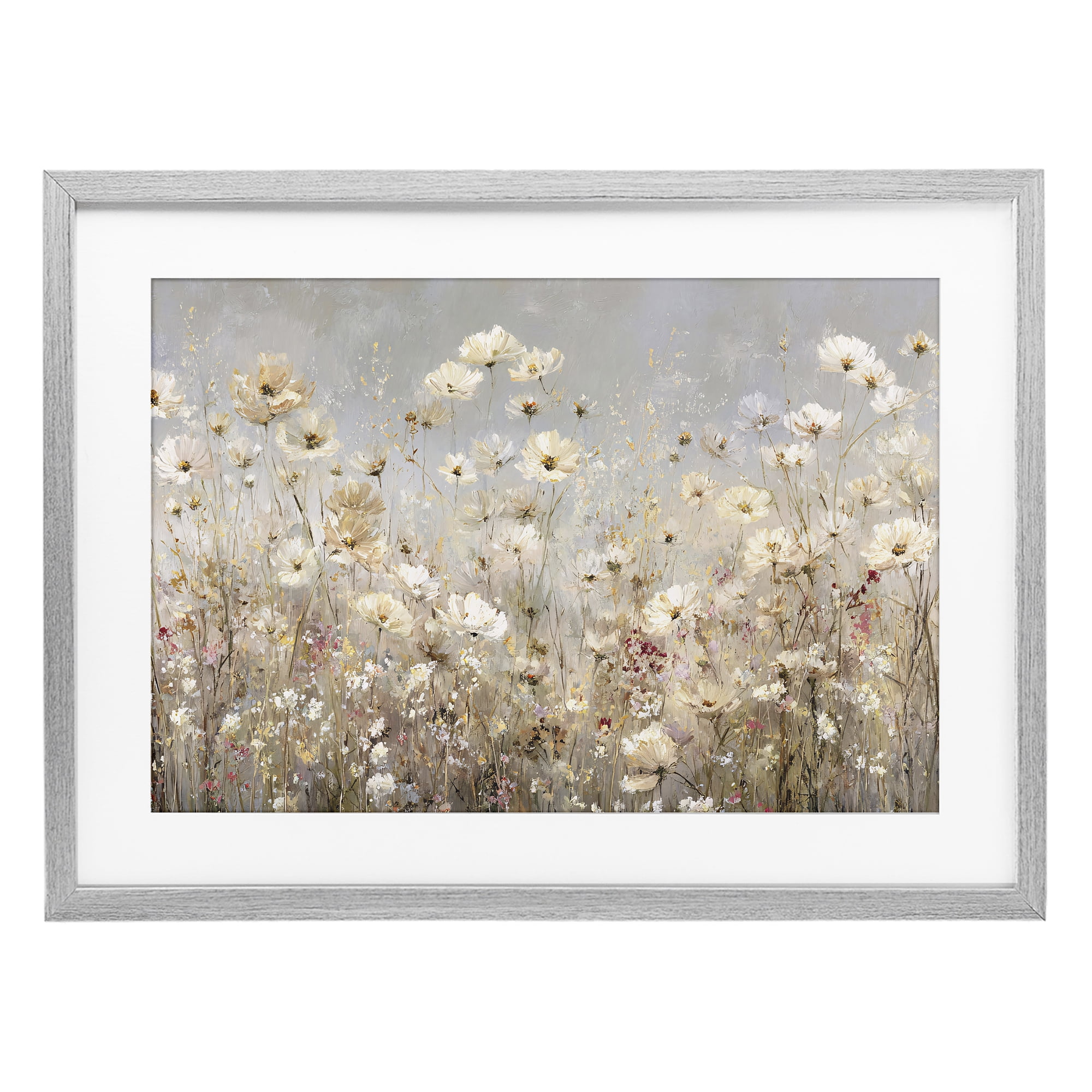 Stupell Industries White Daisy Clusters Meadow Gray Framed Print Under Glass, design by Jacky Ngan