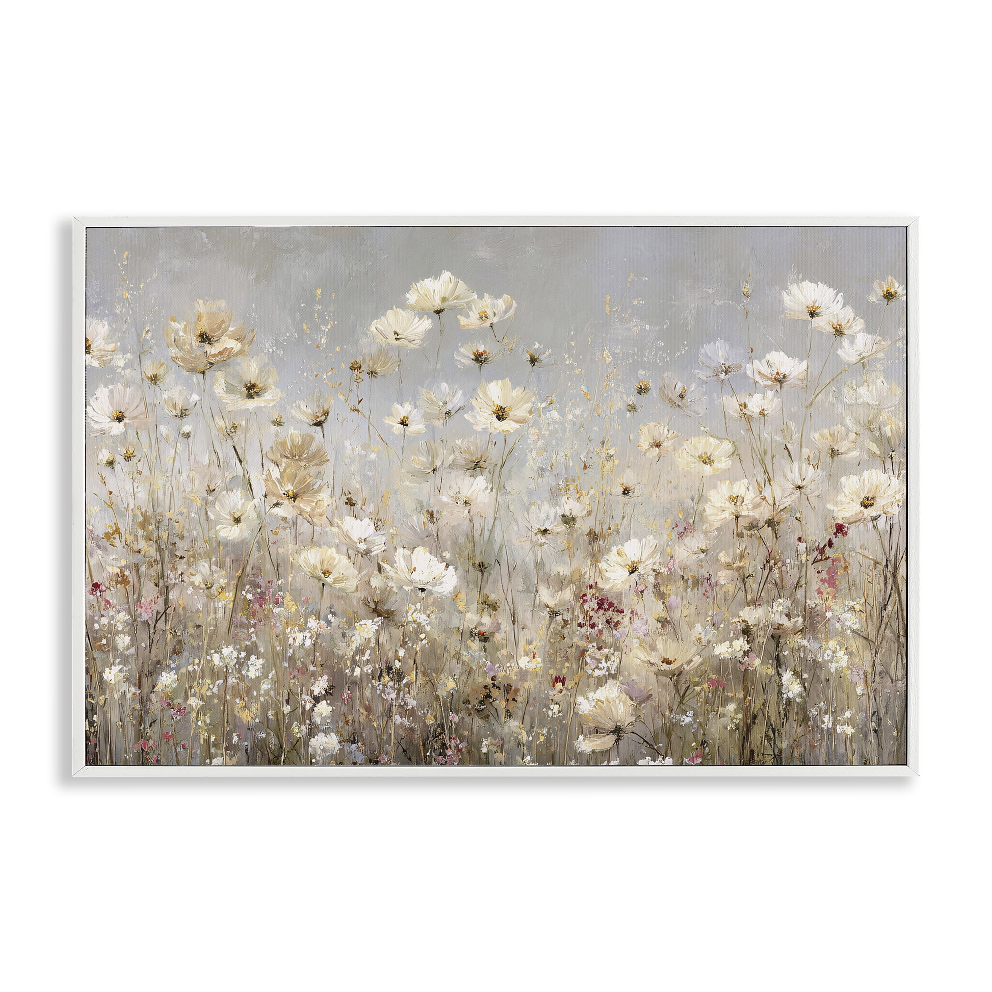 Stupell Industries White Daisy Clusters Meadow White Framed Giclee Art, design by Jacky Ngan