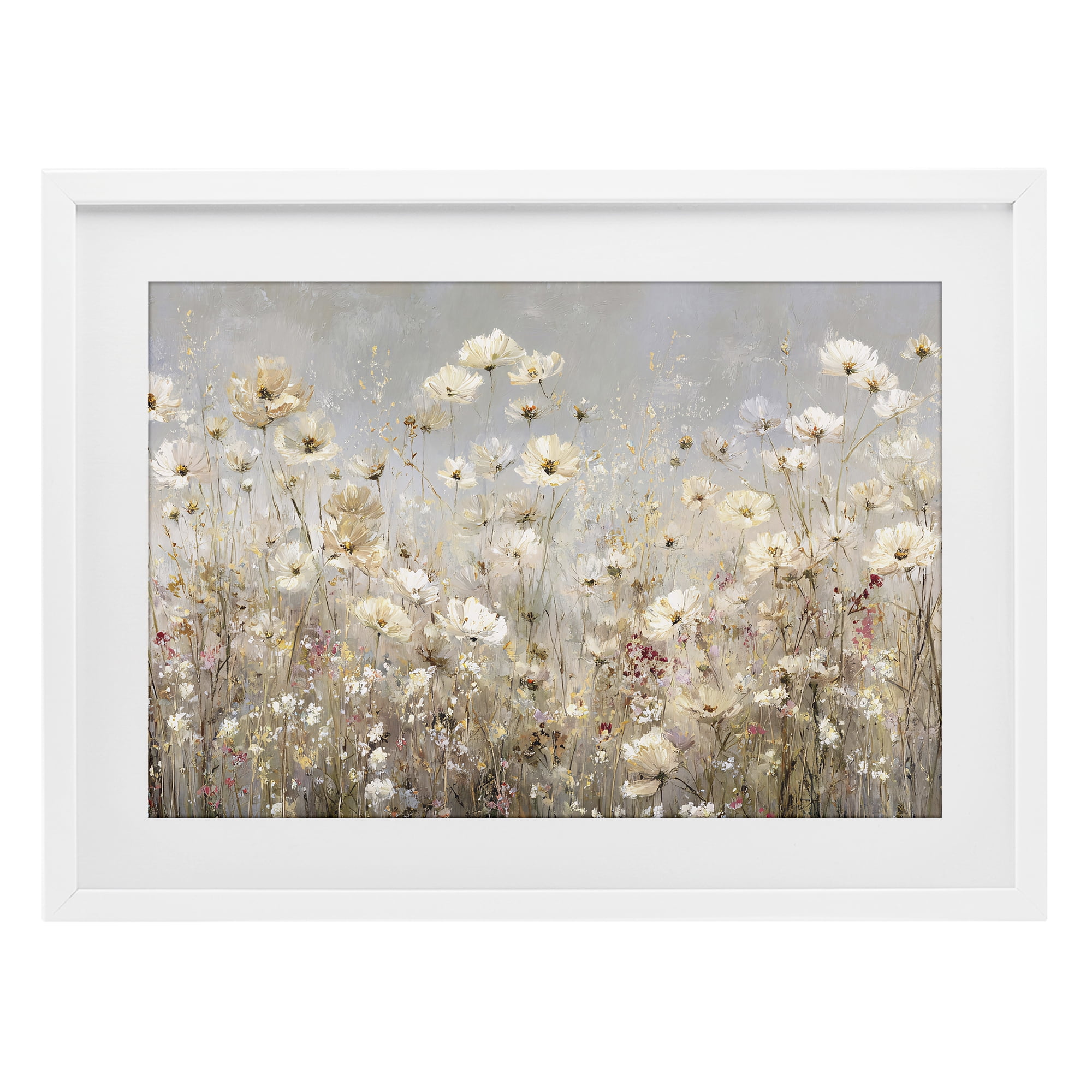 Stupell Industries White Daisy Clusters Meadow White Framed Print Under Glass, design by Jacky Ngan