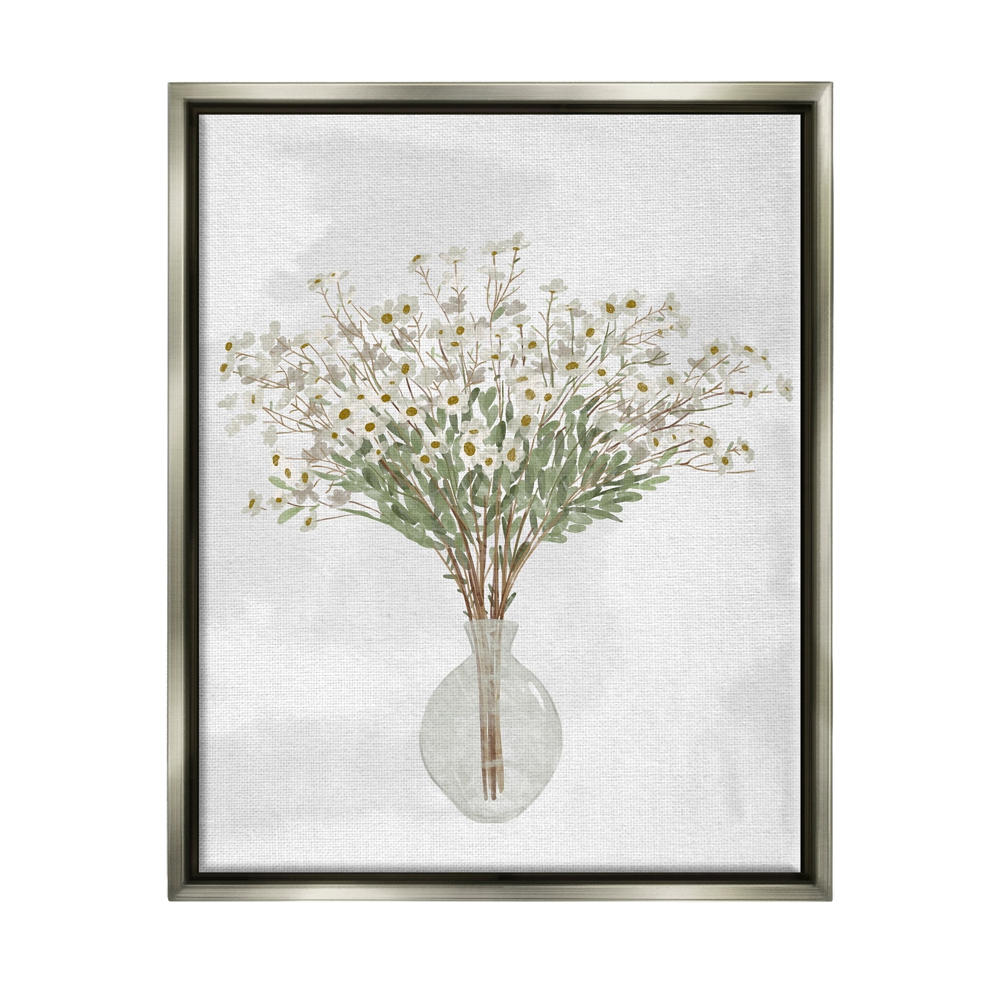 Stupell Industries White Daisy Wildflowers Arrangement Delicate Glass Vase Painting Luster Gray Floating Framed Canvas Print Wall Art, Design by Ziwei Li