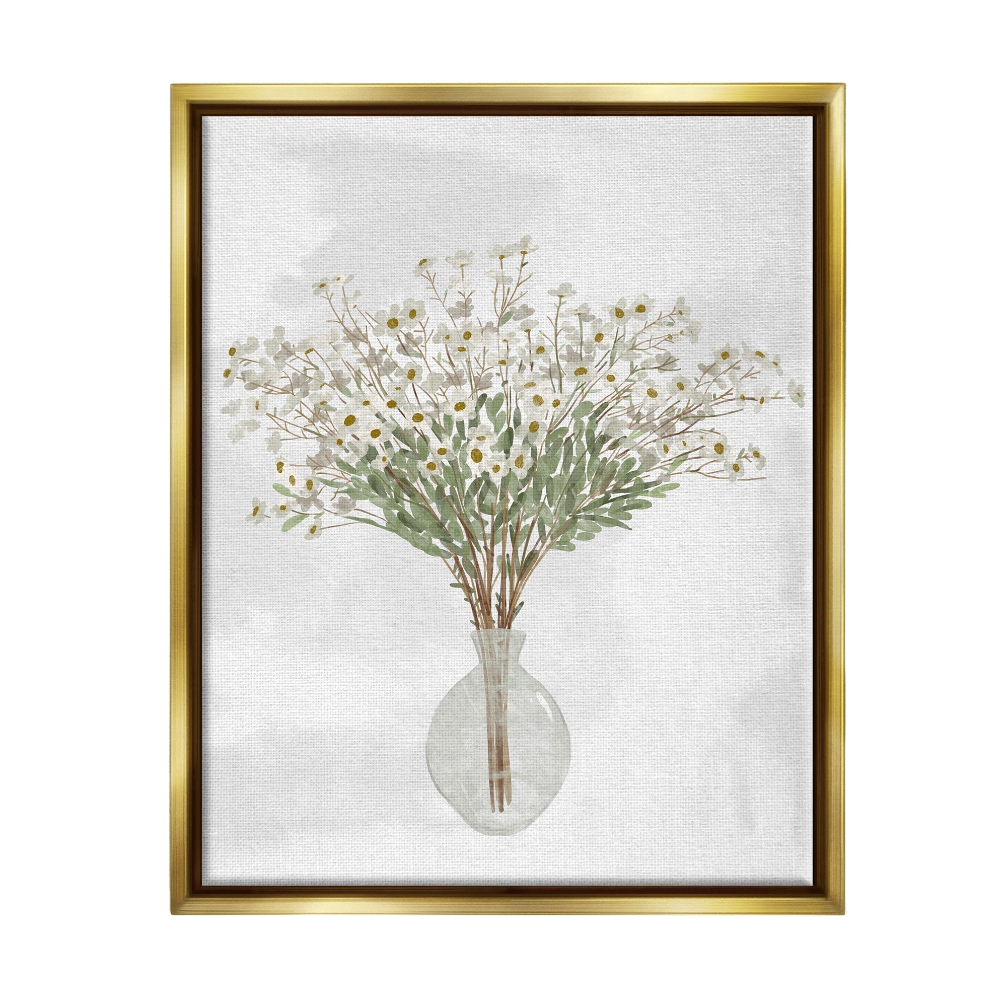Stupell Industries White Daisy Wildflowers Arrangement Delicate Glass Vase Painting Metallic Gold Floating Framed Canvas Print Wall Art, Design by Ziwei Li