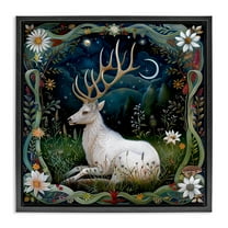 Stupell Industries White Deer Forest Scene Animals Painting Black Floater Framed Canvas Art Print Wall Art, 18 x 18