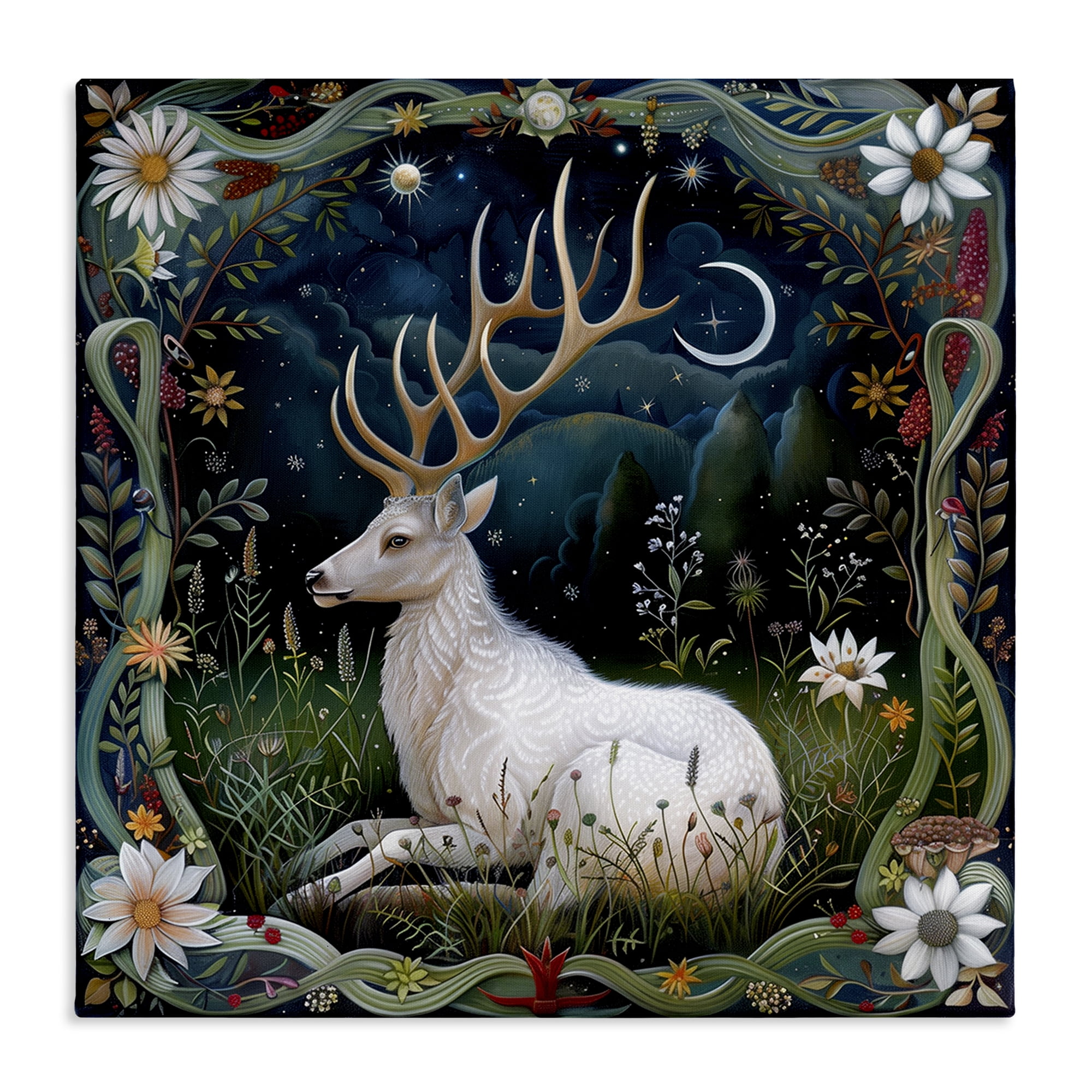 Stupell Industries White Deer Forest Scene Animals Painting Wrapped Canvas Art Print Wall Art, 36 x 36