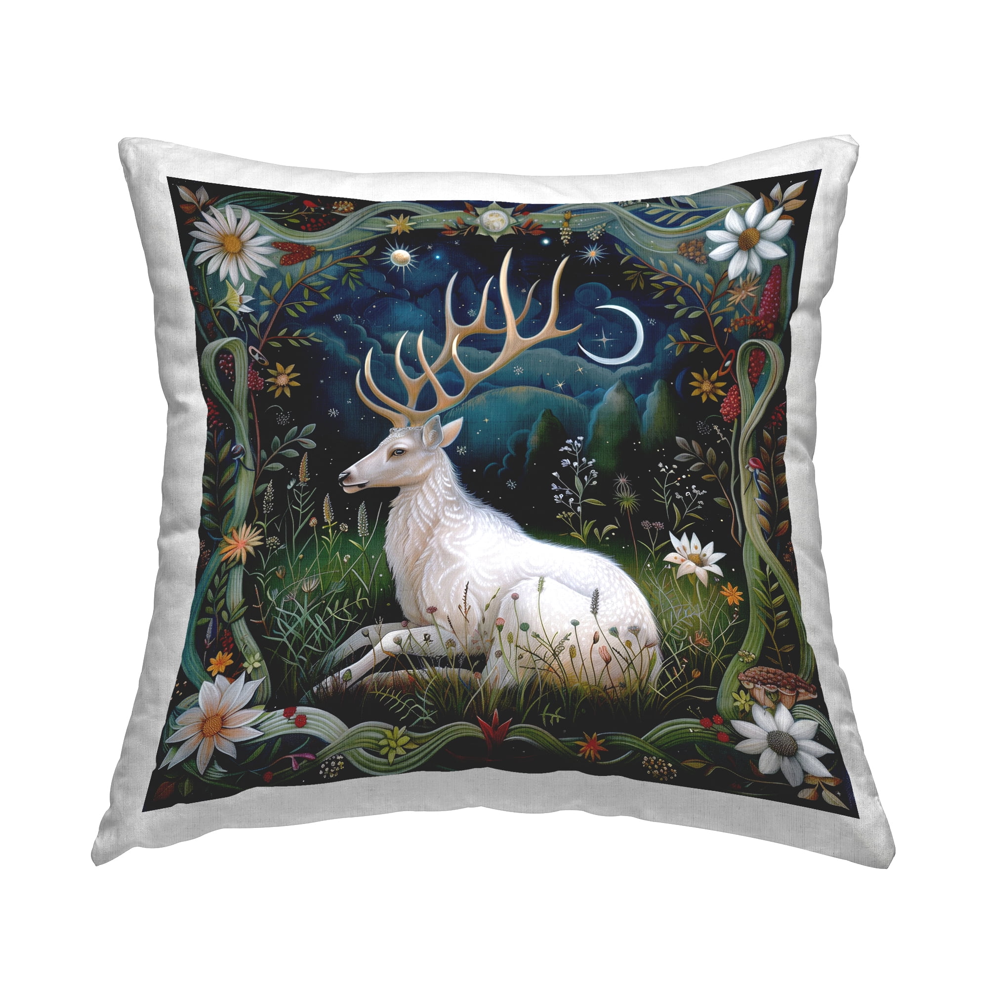Stupell Industries White Deer Forest Scene Decorative Printed Throw Pillow Design by The Dutch Lady.