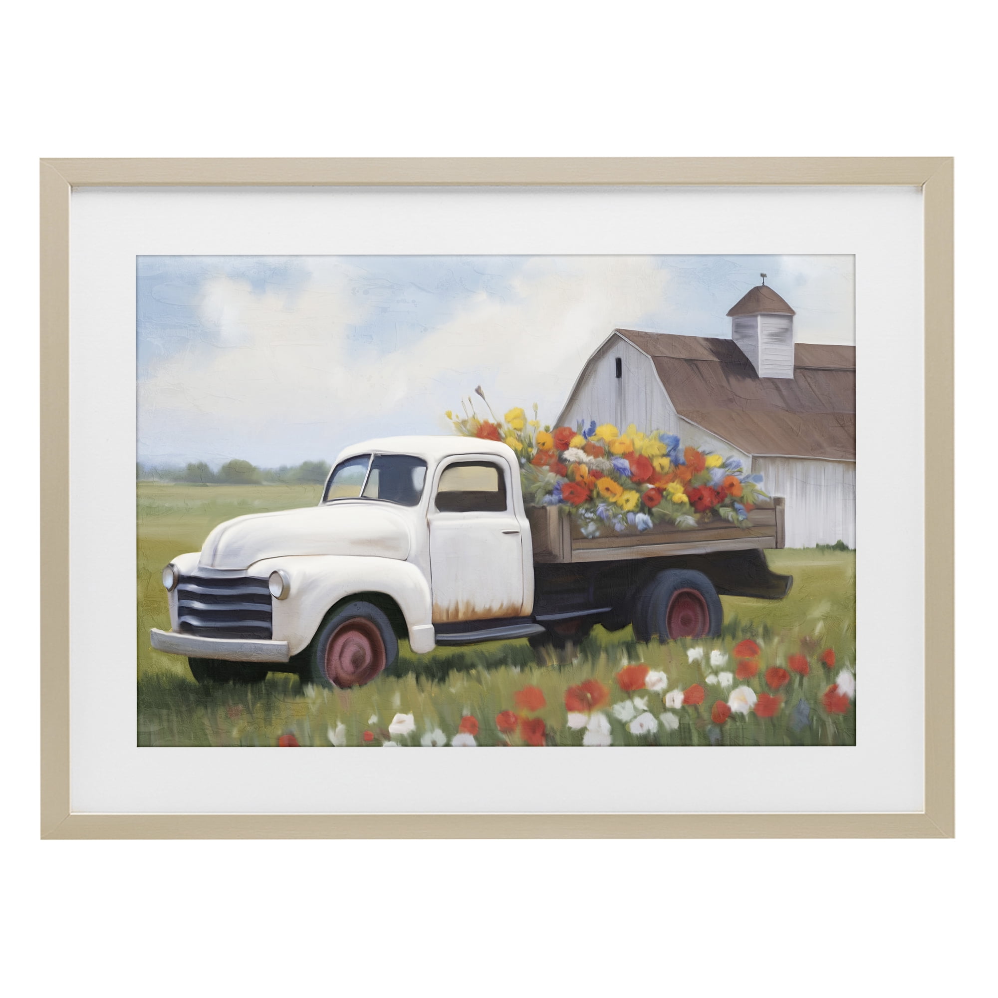 Stupell Industries White Delivery Floral Truck Birch Framed Print Under Glass, design by Kim Allen