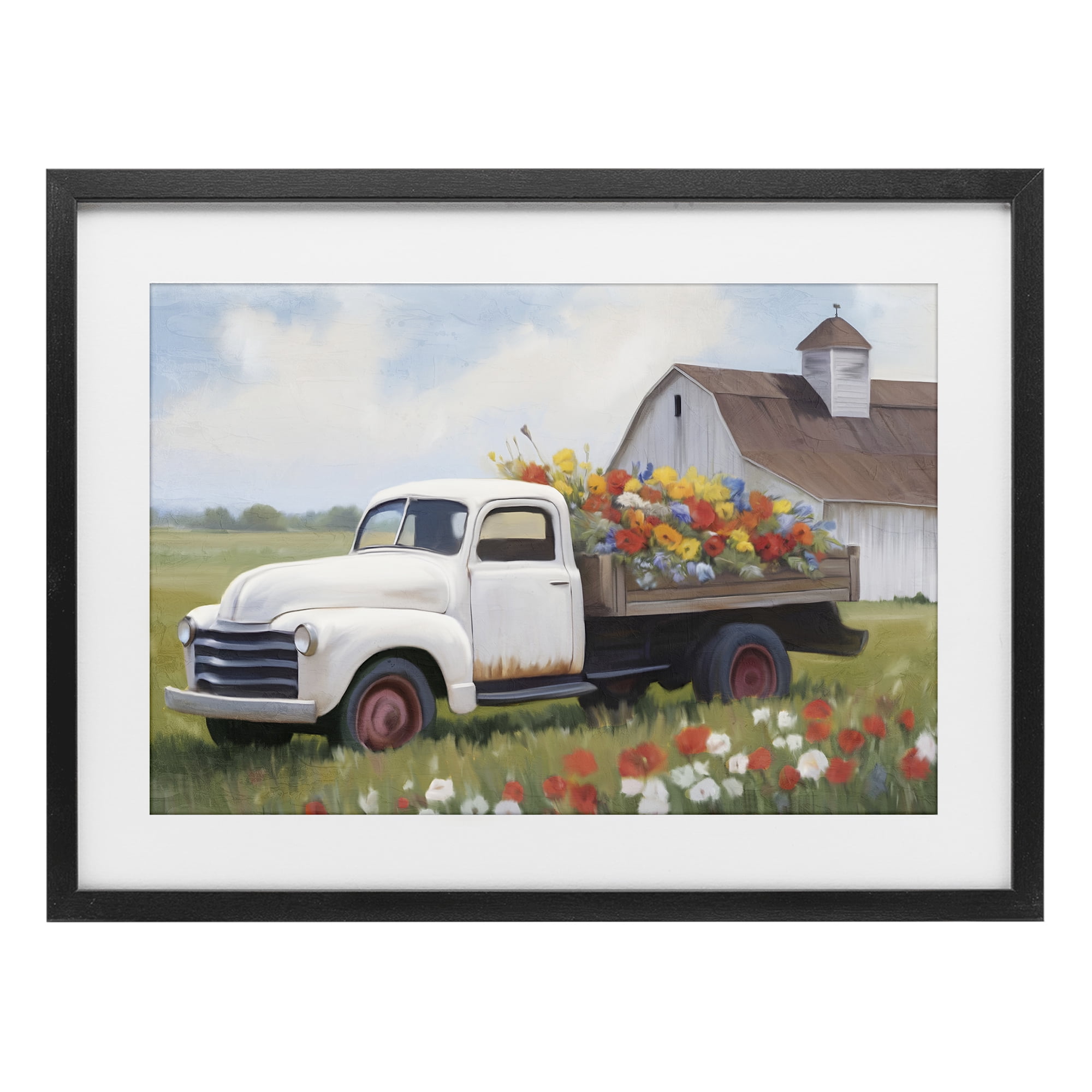 Stupell Industries White Delivery Floral Truck Black Framed Print Under Glass, design by Kim Allen
