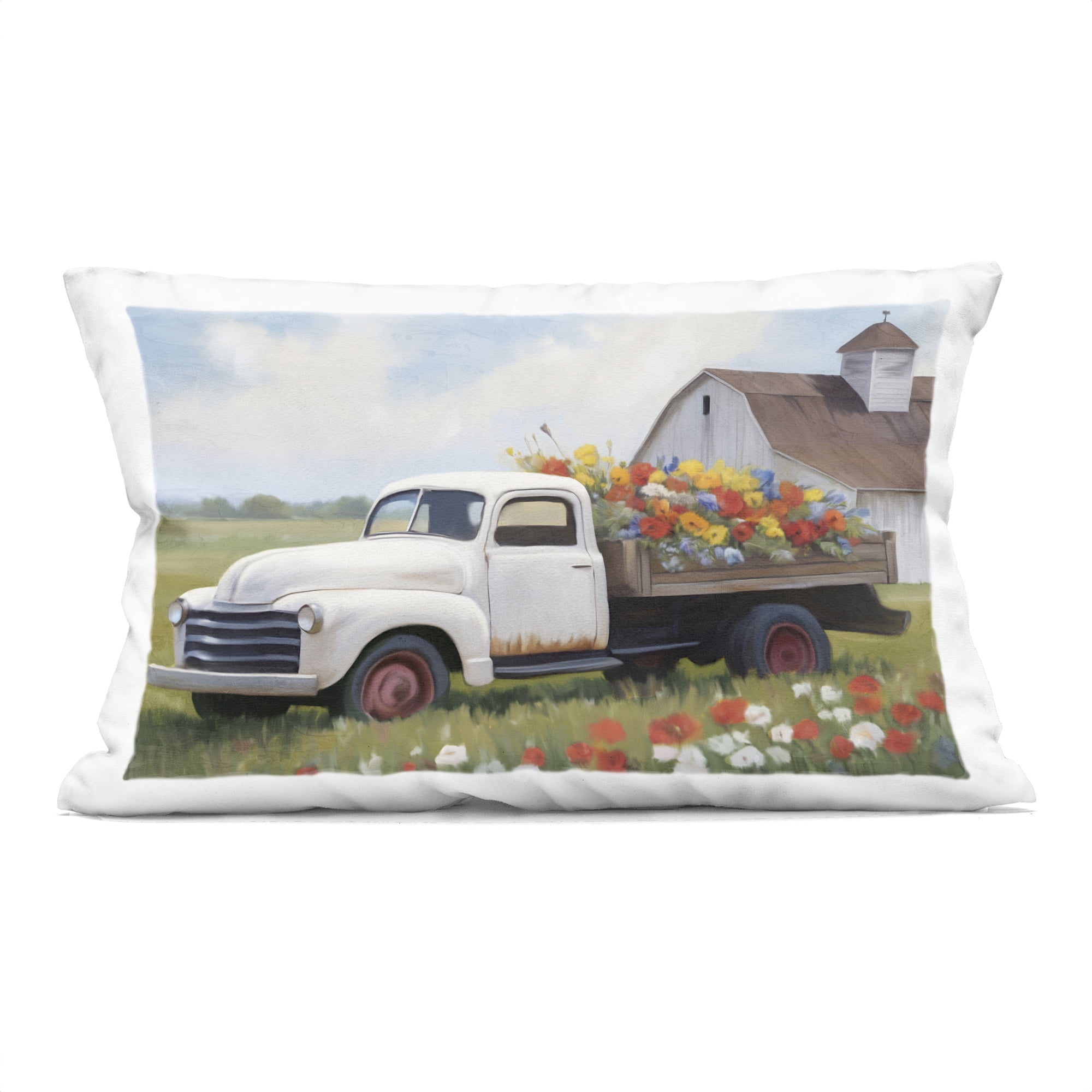 Stupell Industries White Delivery Floral Truck Decorative Printed Throw Pillow, design by Kim Allen