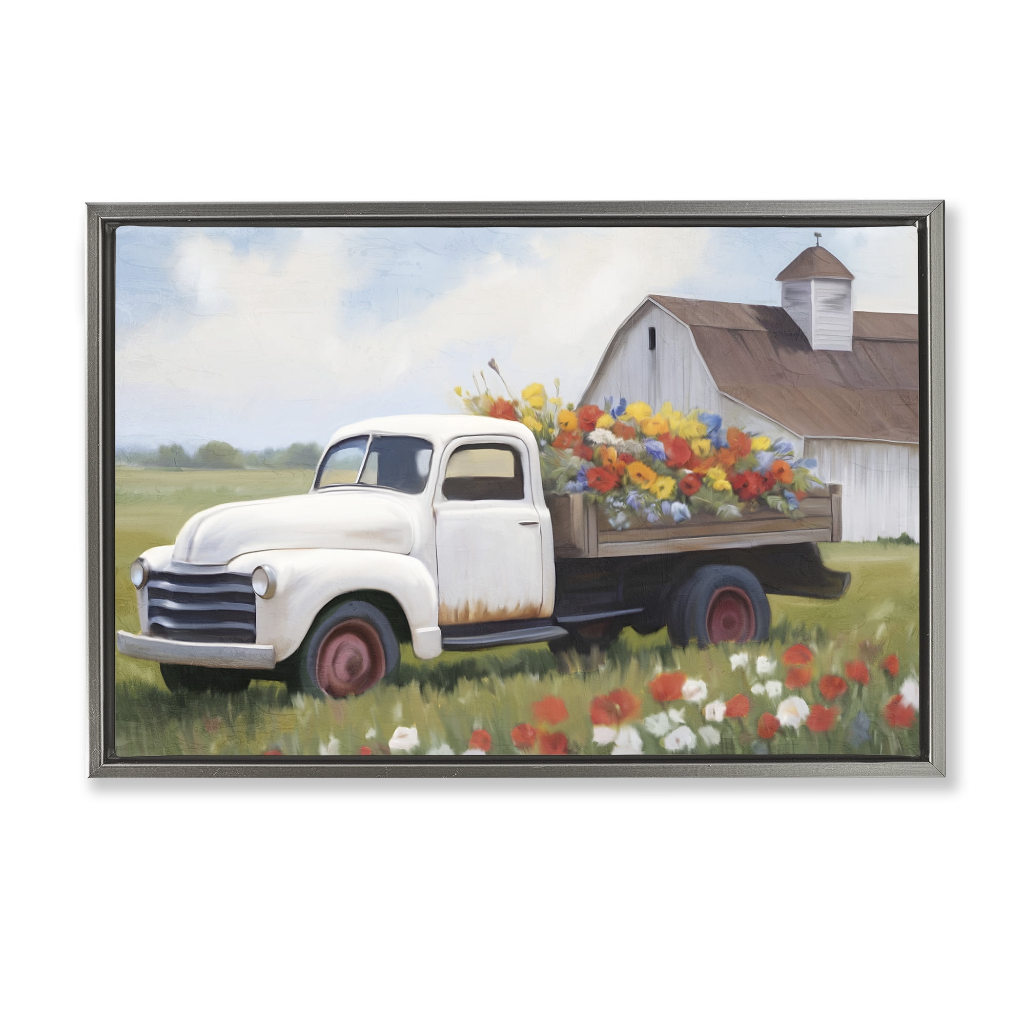 Stupell Industries White Delivery Floral Truck Gray Framed Floater Canvas Wall Art, design by Kim Allen