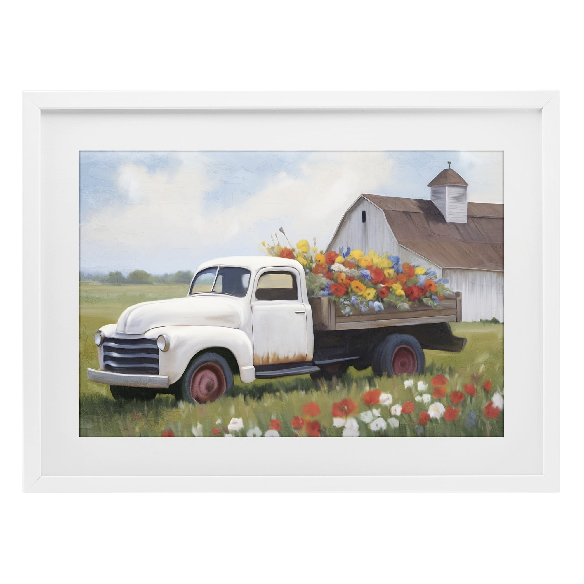 Stupell Industries White Delivery Floral Truck White Framed Print Under Glass, design by Kim Allen