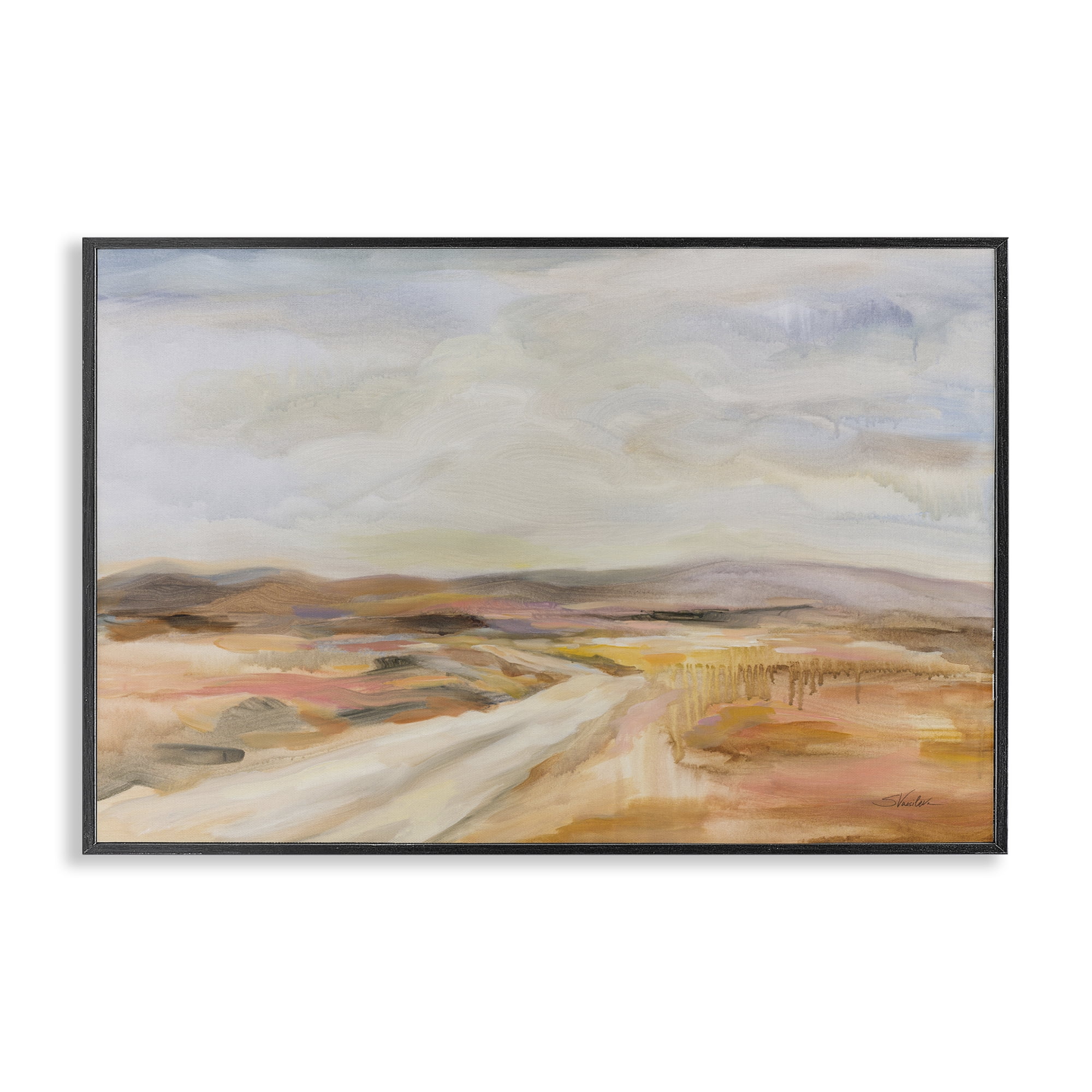Stupell Industries White Desert Road Landscape & Nature Painting Black Framed Art Print Wall Art, 24 x 16