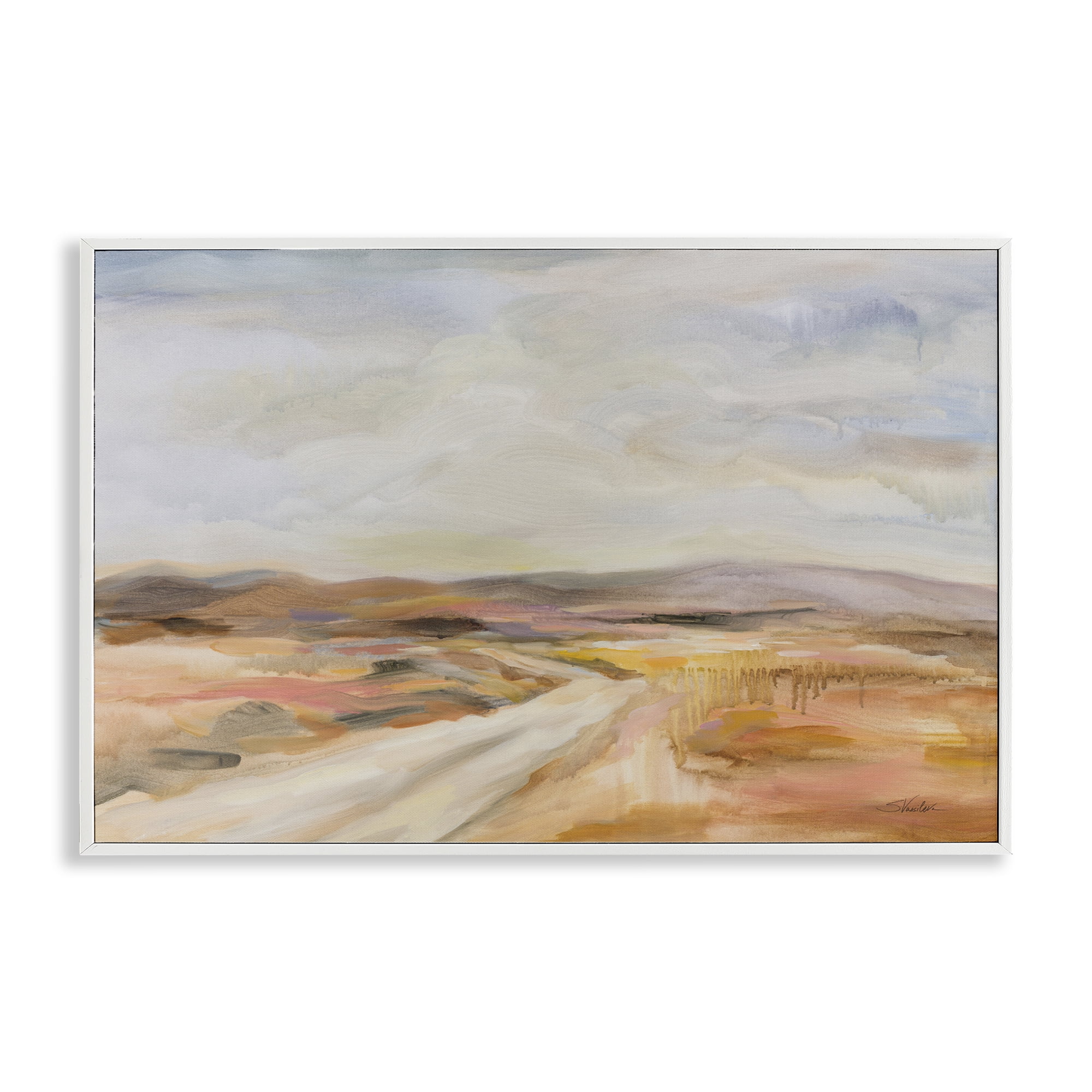 Stupell Industries White Desert Road Landscape & Nature Painting White Framed Art Print Wall Art, 30 x 20