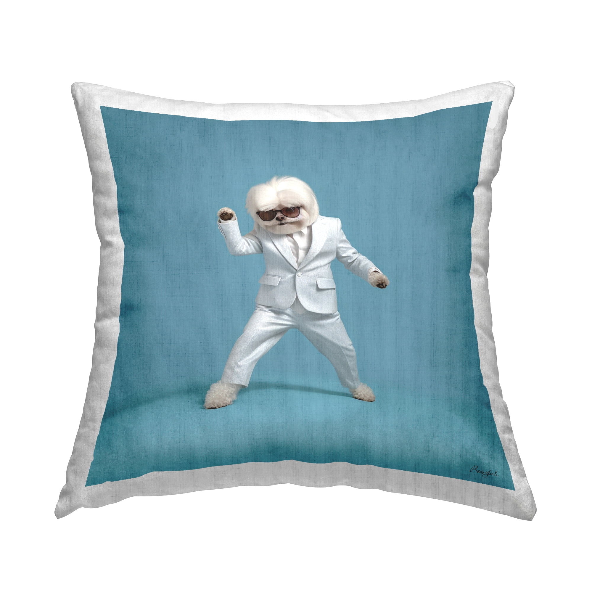Stupell Industries White Dog Dancing Decorative Printed Throw Pillow, 18 x 18