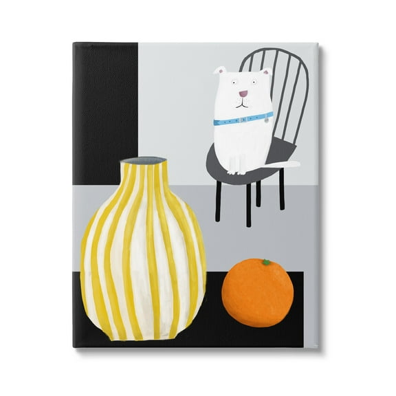 Stupell Industries White Dog Sitting Vase Still Life Animals & Insects Painting Gallery Wrapped Canvas Print Wall Art