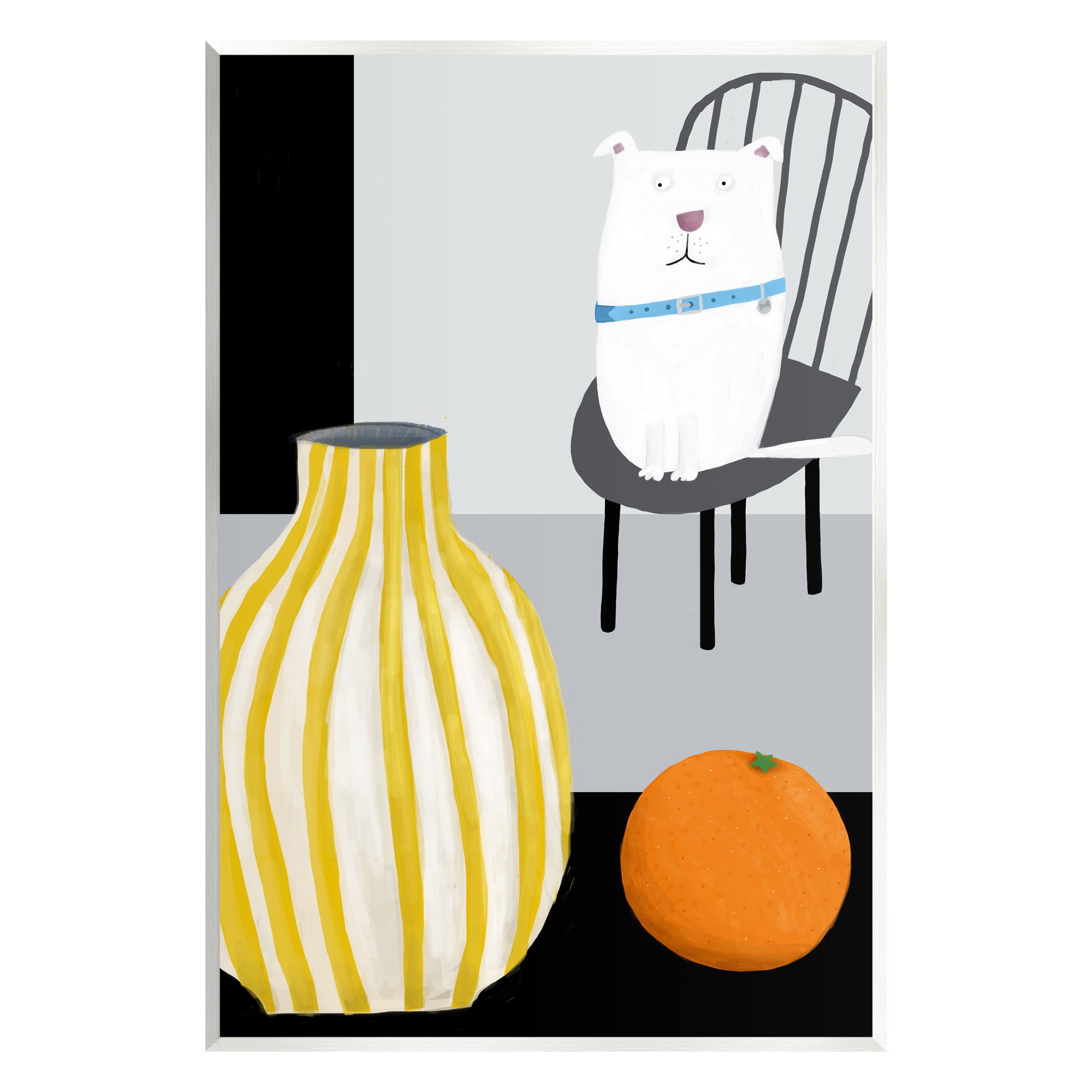 Stupell Industries White Dog Sitting Vase Still Life Animals & Insects Painting Unframed Art Print Wall Art