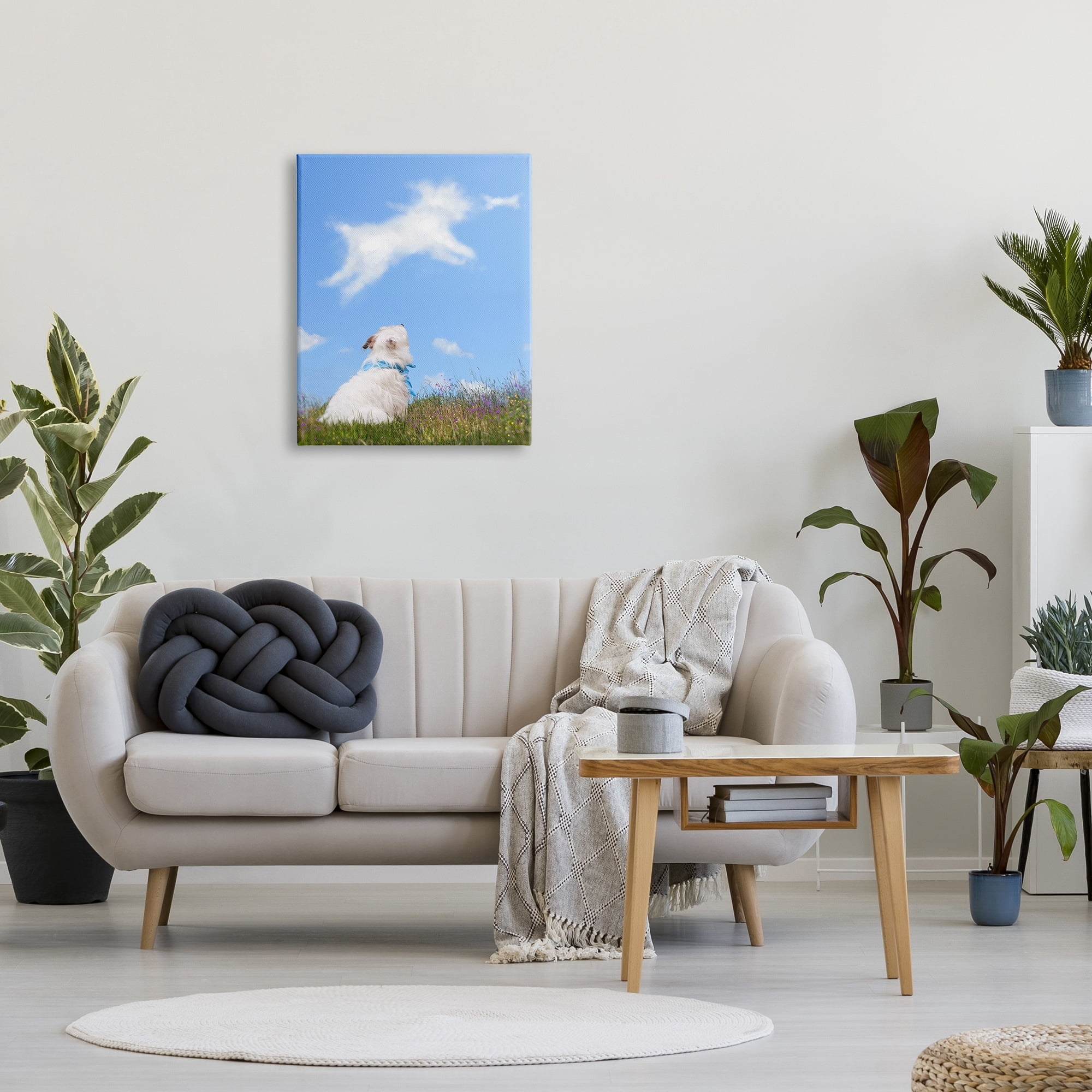 Stupell Industries White Dog Watching Shaped Clouds Chasing Bone Graphic Art Gallery Wrapped Canvas Print Wall Art, Design by Michael Quackenbush