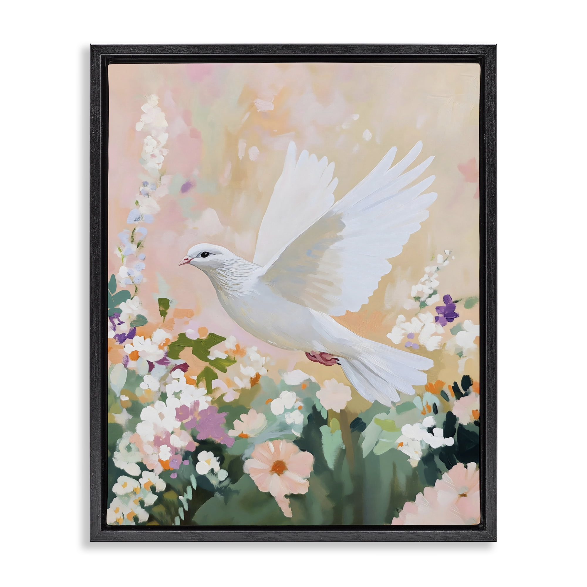 Stupell Industries White Dove Among Spring Blooms Black Framed Floater Canvas Wall Art, design by The Prints Vibe