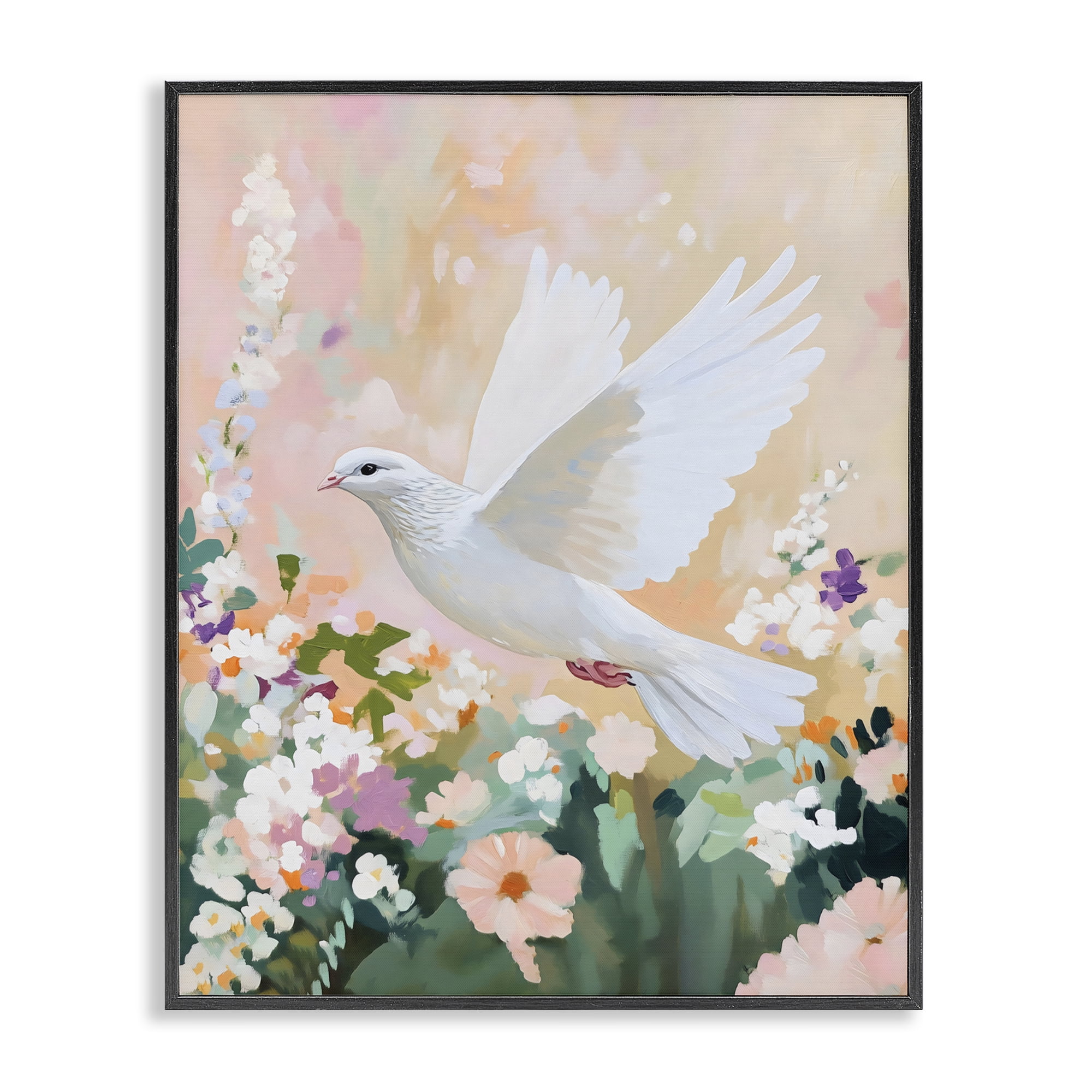 Stupell Industries White Dove Among Spring Blooms Black Framed Giclee Art, design by The Prints Vibe