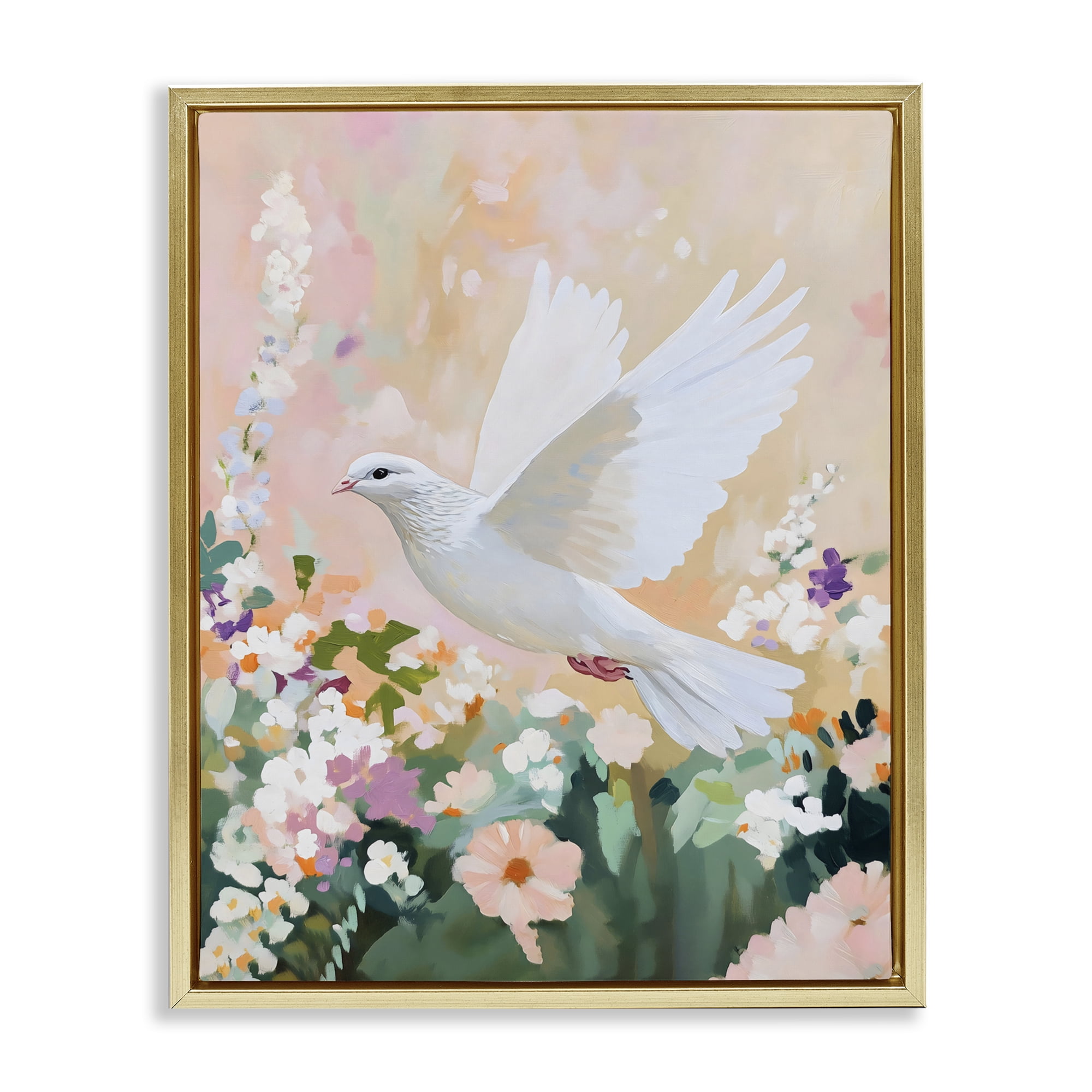Stupell Industries White Dove Among Spring Blooms Gold Framed Floater Canvas Wall Art, design by The Prints Vibe