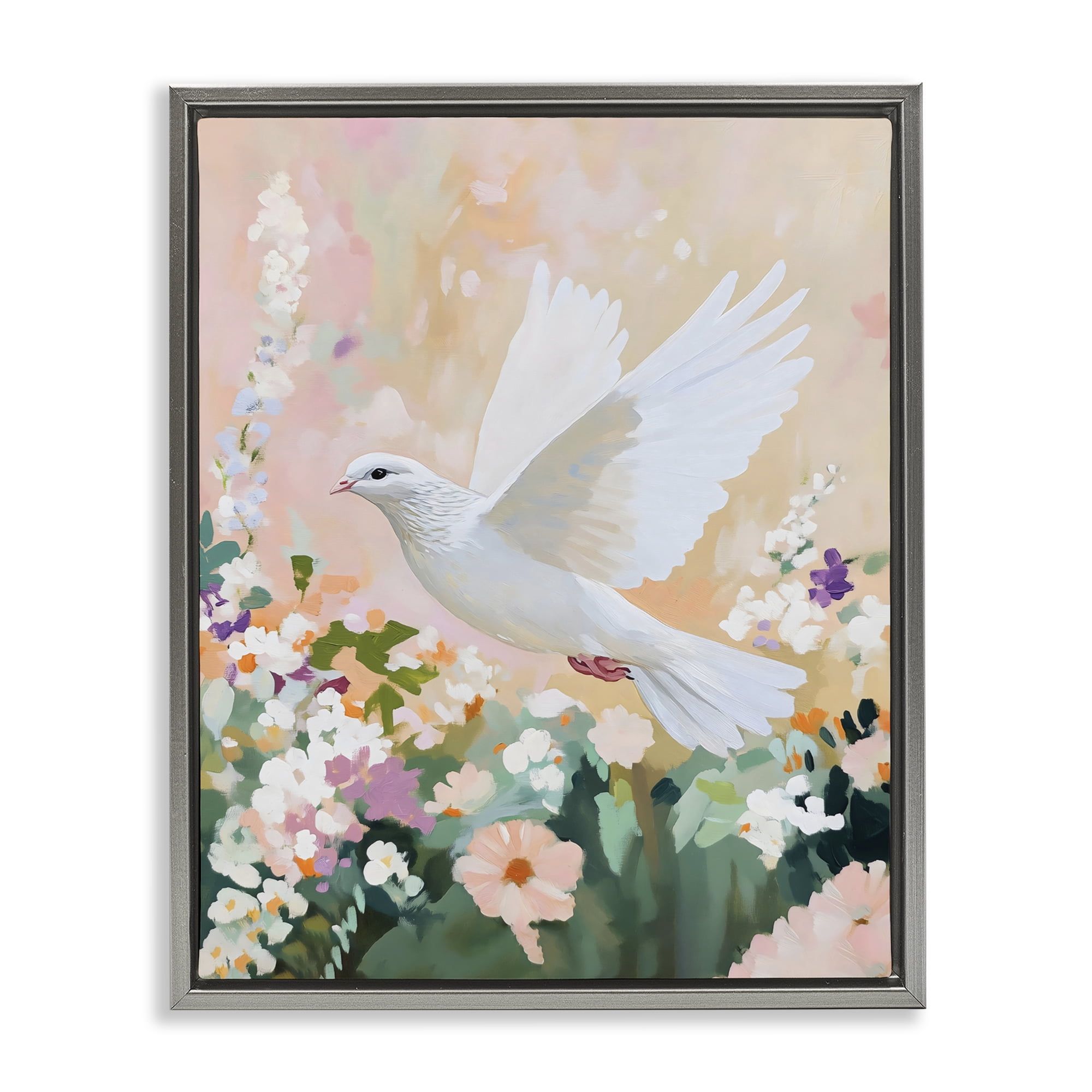 Stupell Industries White Dove Among Spring Blooms Gray Framed Floater Canvas Wall Art, design by The Prints Vibe