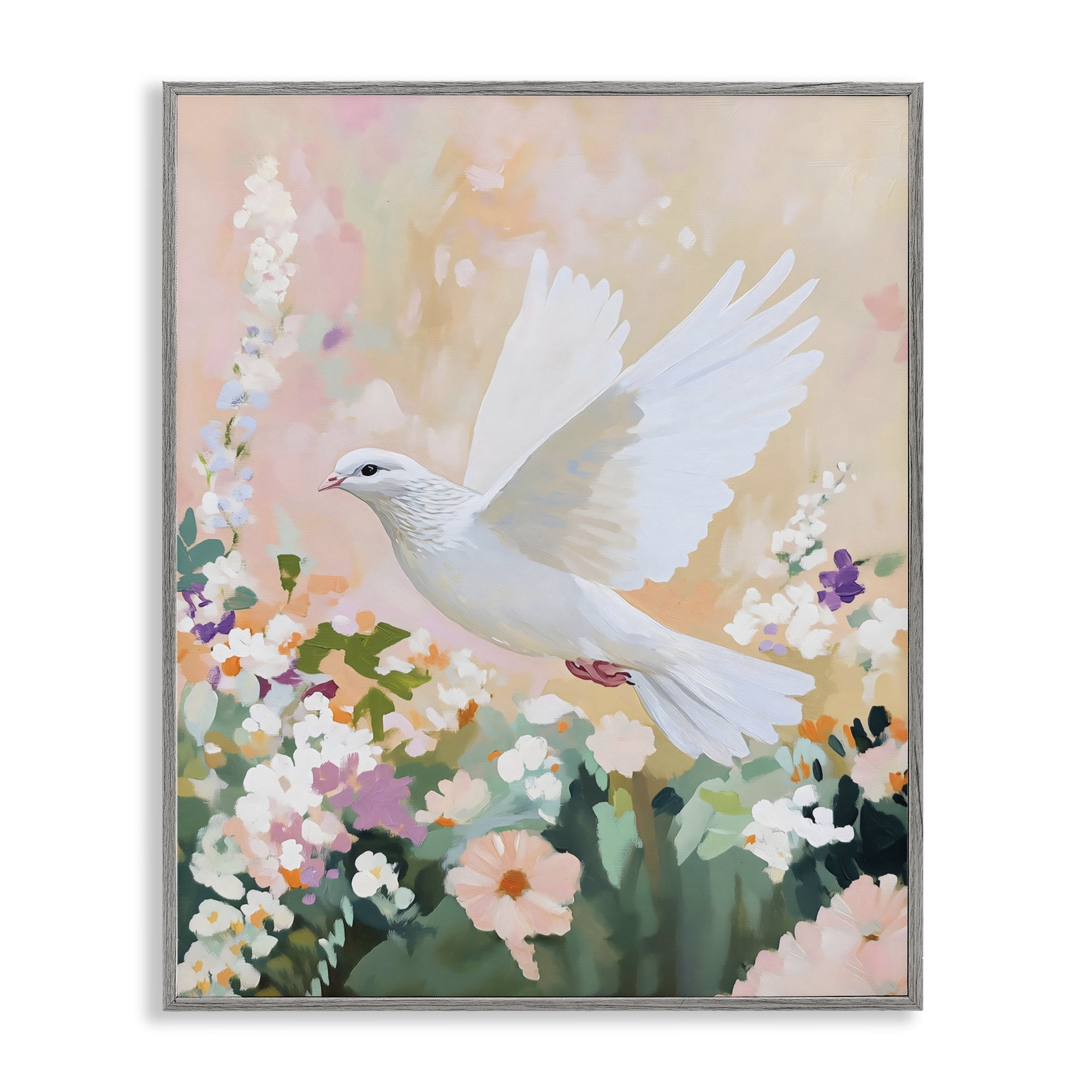 Stupell Industries White Dove Among Spring Blooms Gray Framed Giclee Art, design by The Prints Vibe