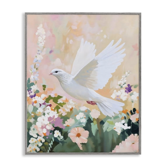 Stupell Industries Cottage White Dove Among Spring Blooms Gray Framed Giclee Art, 24 x 30, by The Prints Vibe