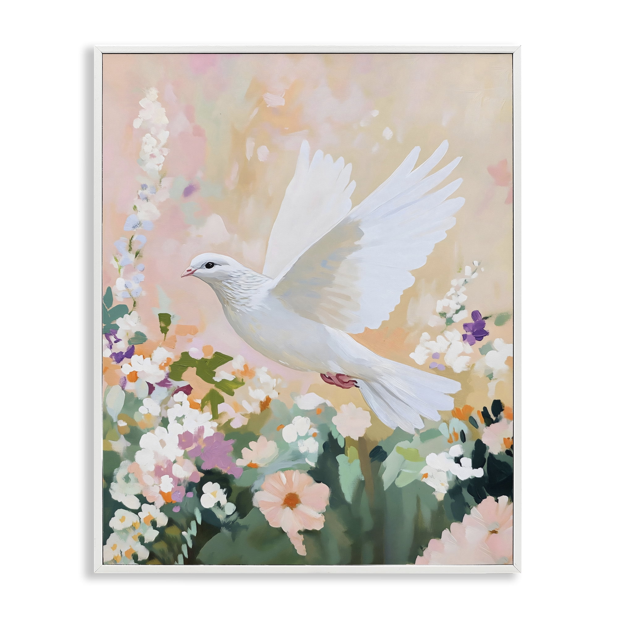 Stupell Industries White Dove Among Spring Blooms White Framed Giclee Art, design by The Prints Vibe