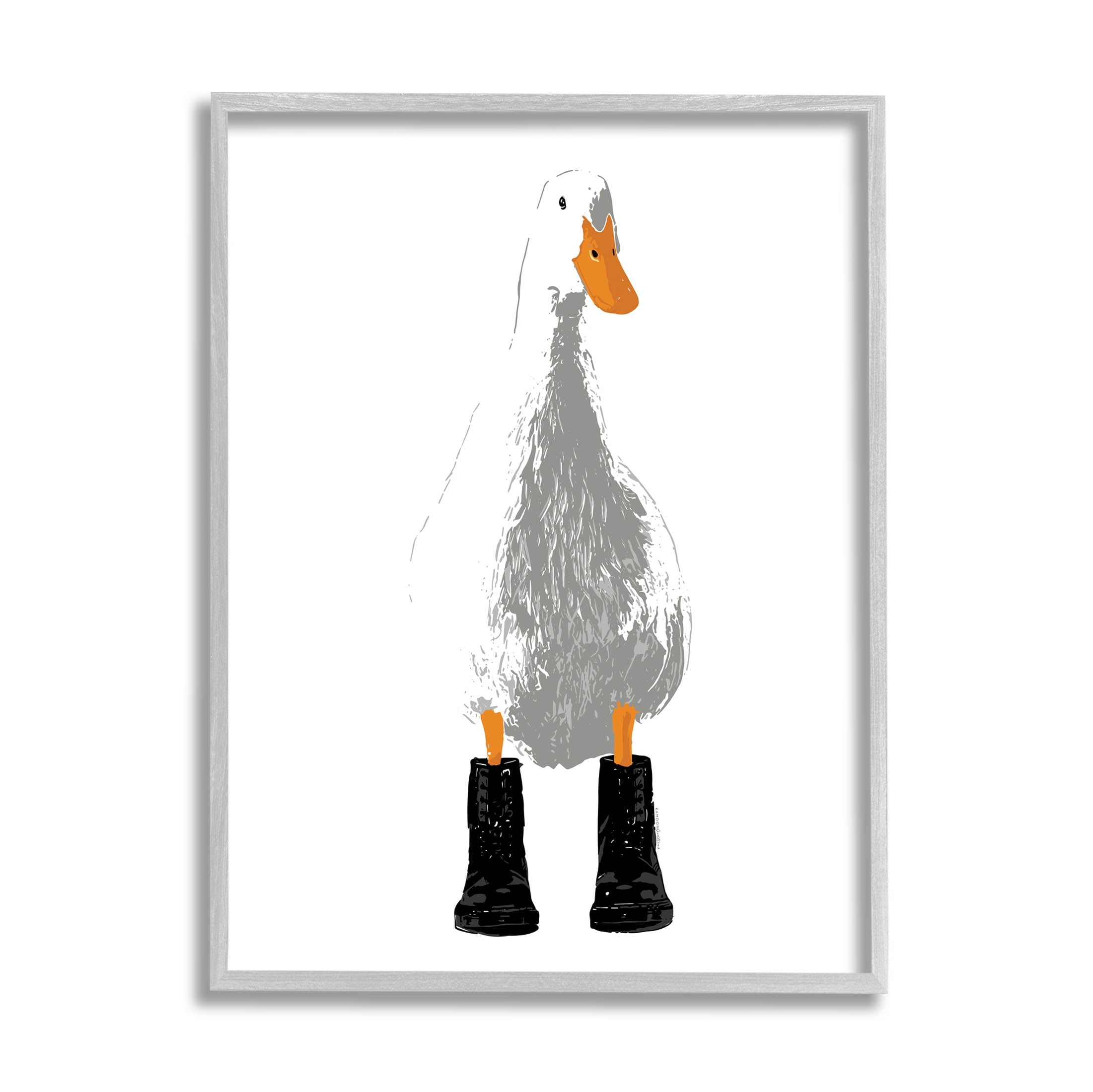 Stupell Industries White Duck Wearing Rain Boots Portrait Graphic Art Gray Framed Art Print Wall Art, Design by Kamdon Kreations