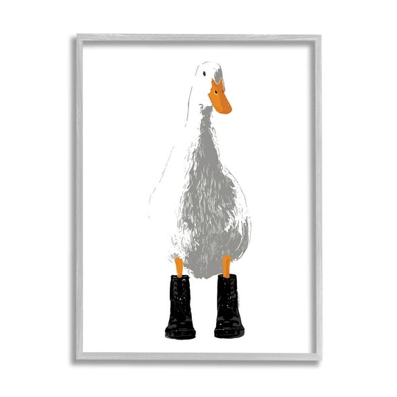Stupell Industries White Duck Wearing Rain Boots Portrait Graphic Art Gray Framed Art Print Wall Art, Design by Kamdon Kreations