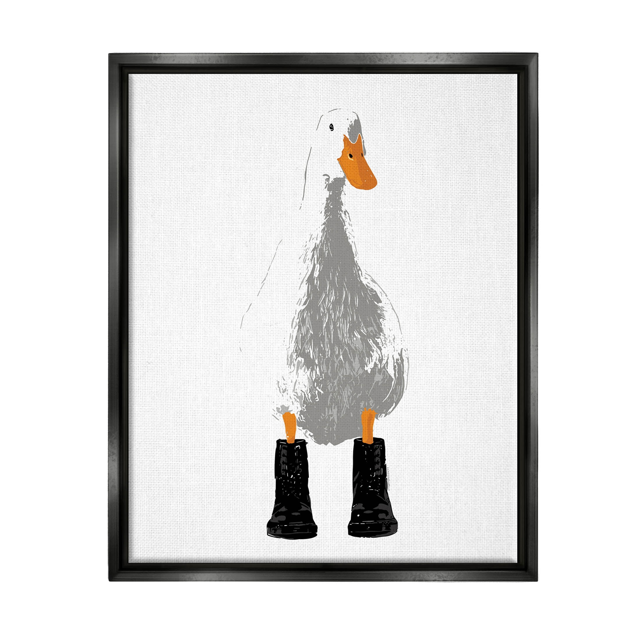 Stupell Industries White Duck Wearing Rain Boots Portrait Graphic Art Jet Black Floating Framed Canvas Print Wall Art, Design by Kamdon Kreations