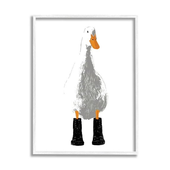 Stupell Industries White Duck Wearing Rain Boots Portrait Graphic Art White Framed Art Print Wall Art, Design by Kamdon Kreations