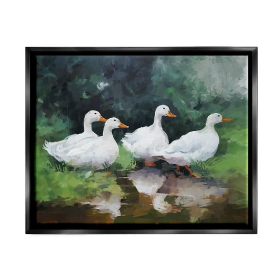 Stupell Industries White Ducks Landscape Animals & Insects Painting Black Floater Framed Canvas Art Print Wall Art, 21 x 17