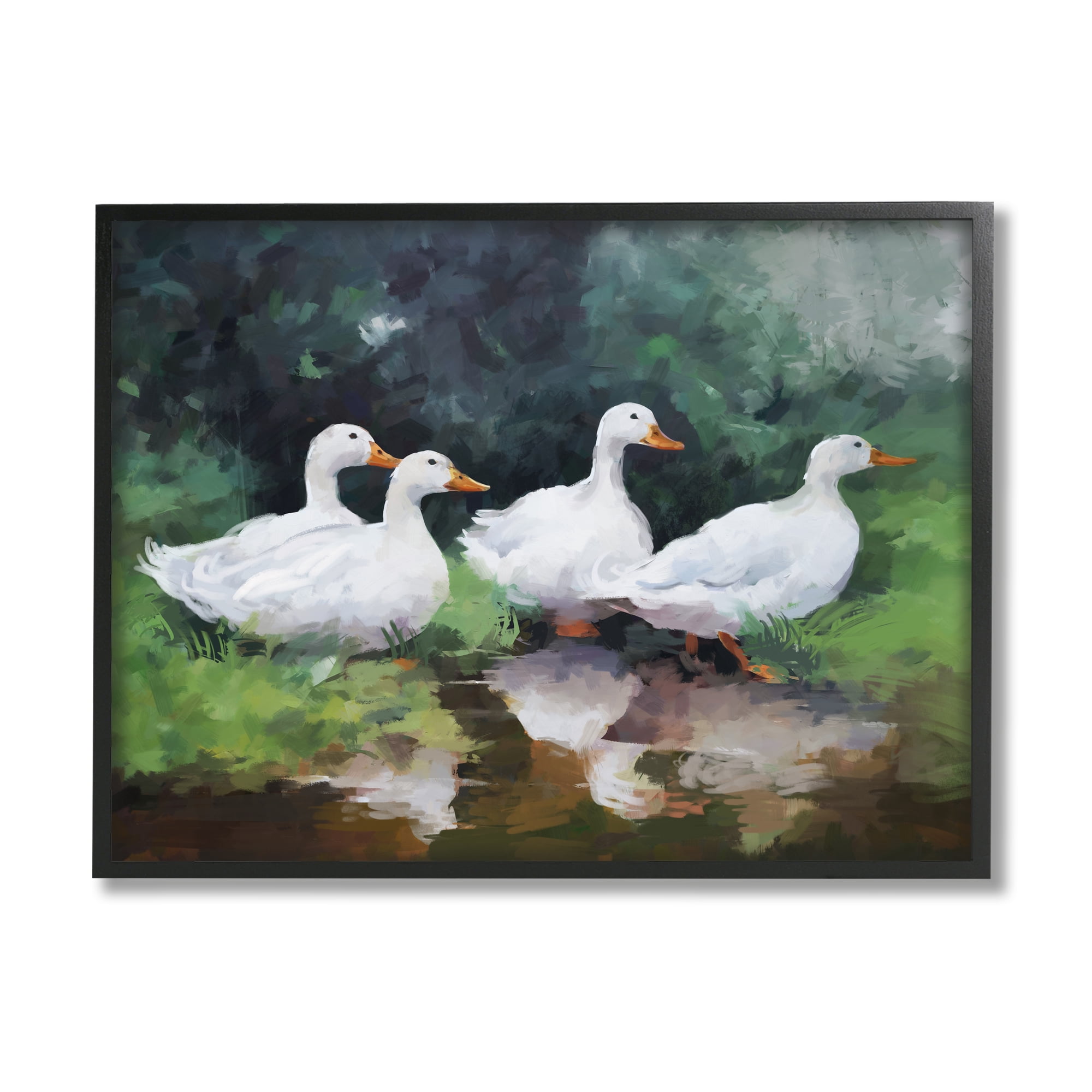 Stupell Industries White Ducks Landscape Animals & Insects Painting Black Framed Art Print Wall Art, 30 x 24