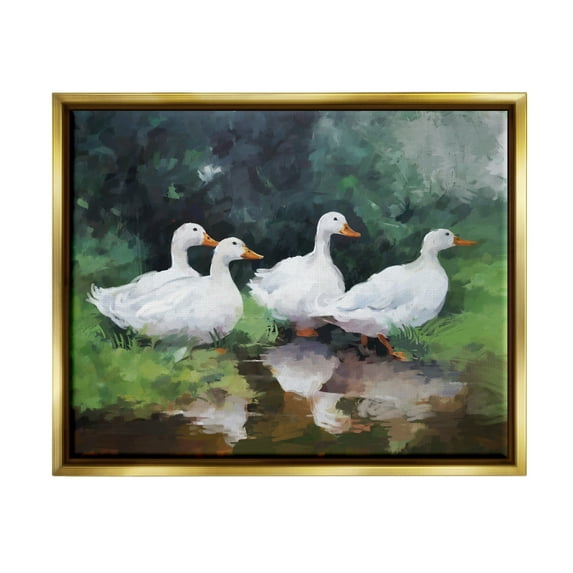 Stupell Industries White Ducks Landscape Animals & Insects Painting Gold Floater Framed Canvas Art Print Wall Art, 21 x 17