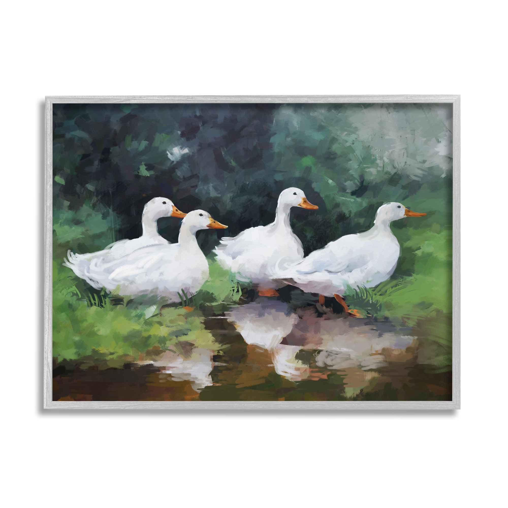 Stupell Industries White Ducks Landscape Animals & Insects Painting Gray Framed Art Print Wall Art, 20 x 16