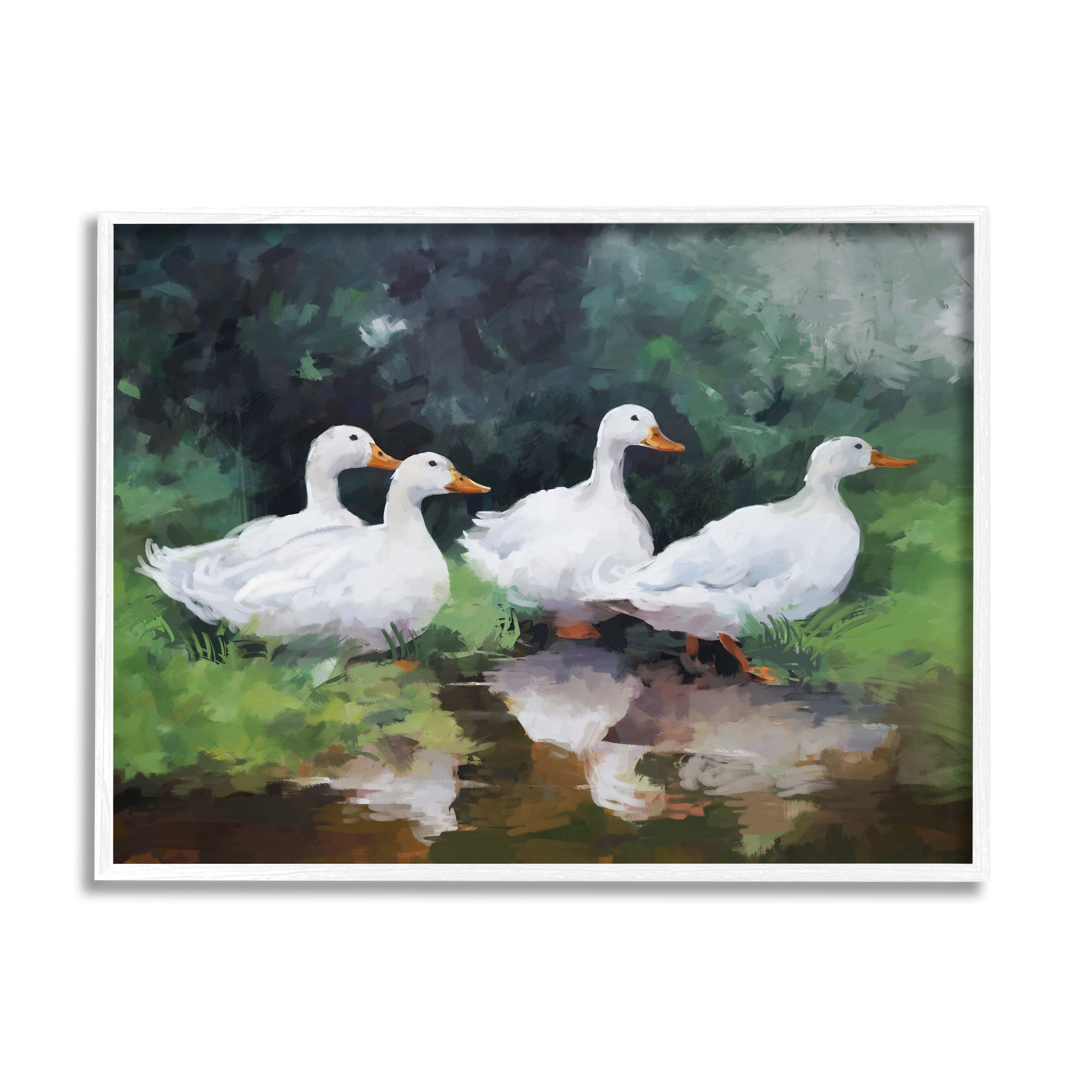 Stupell Industries White Ducks Landscape Animals & Insects Painting White Framed Art Print Wall Art, 20 x 16