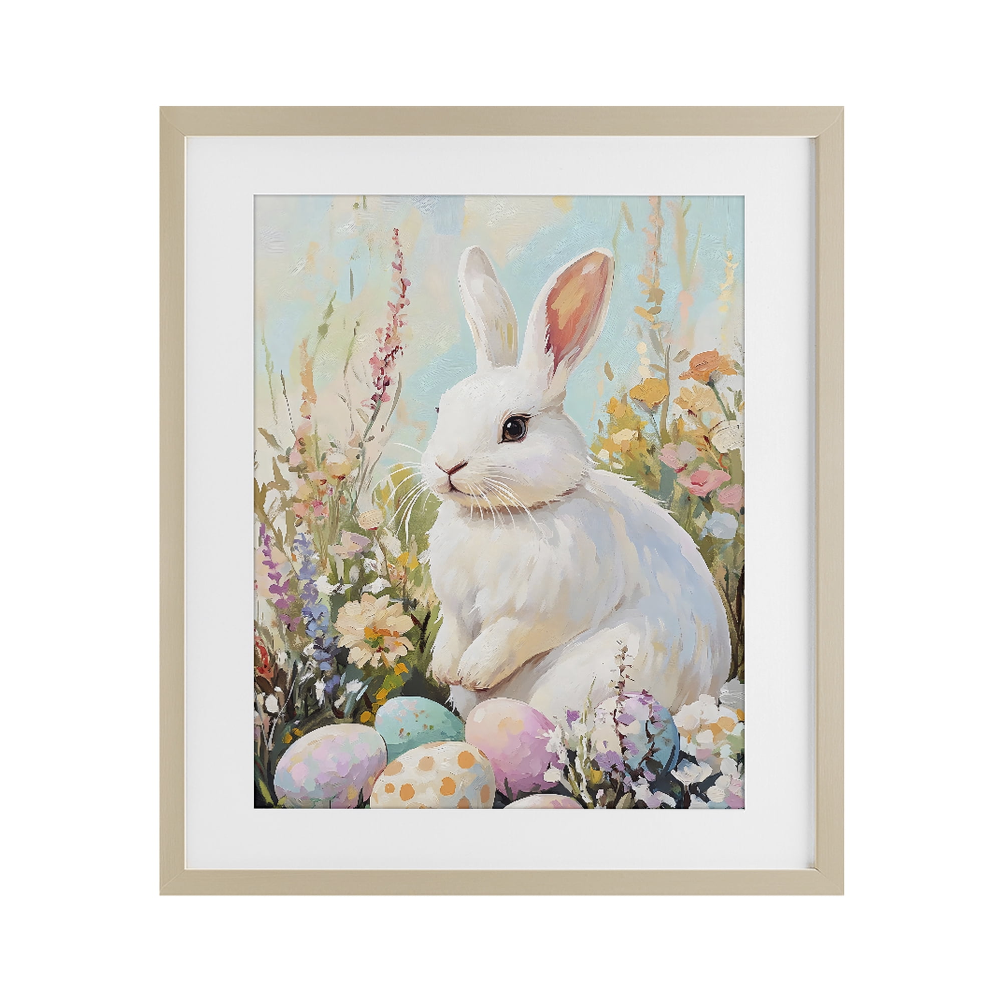 Stupell Industries White Easter Bunny in Wildflowers Birch Framed Print Under Glass, design by The Prints Vibe