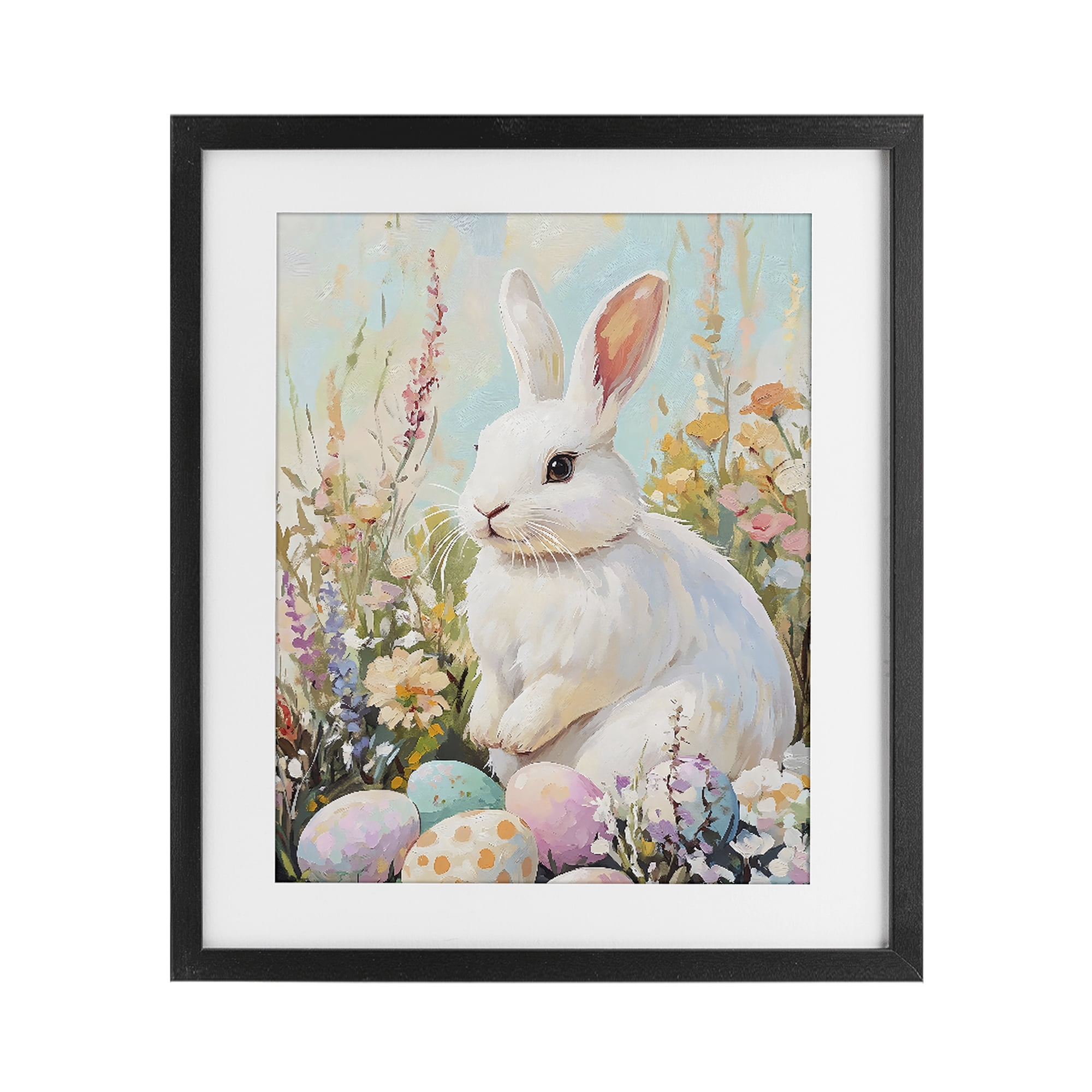Stupell Industries White Easter Bunny in Wildflowers Black Framed Print Under Glass, design by The Prints Vibe