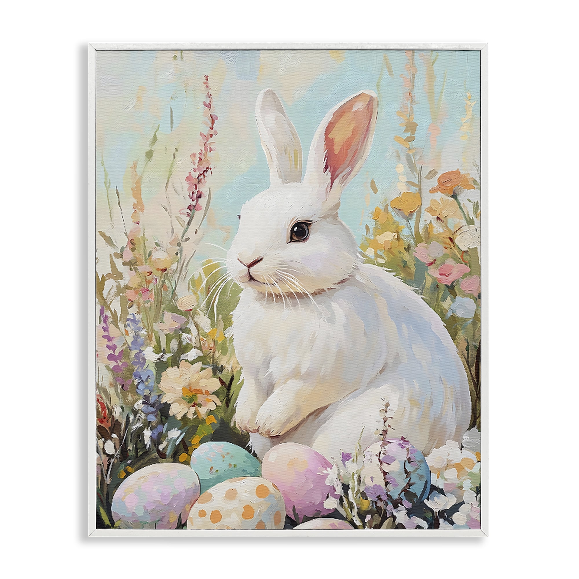Stupell Industries White Easter Bunny in Wildflowers White Framed Giclee Art, design by The Prints Vibe