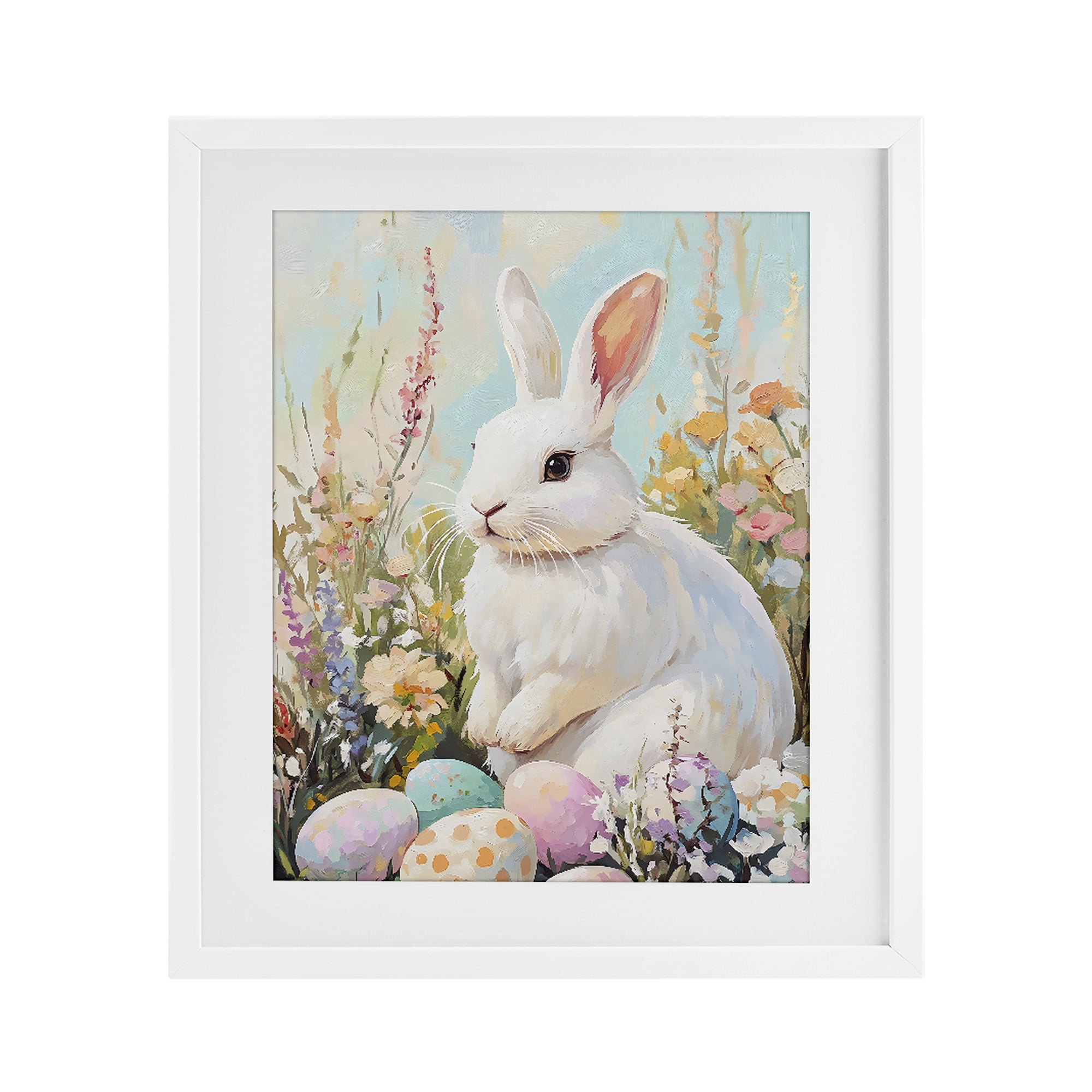 Stupell Industries White Easter Bunny in Wildflowers White Framed Print Under Glass, design by The Prints Vibe