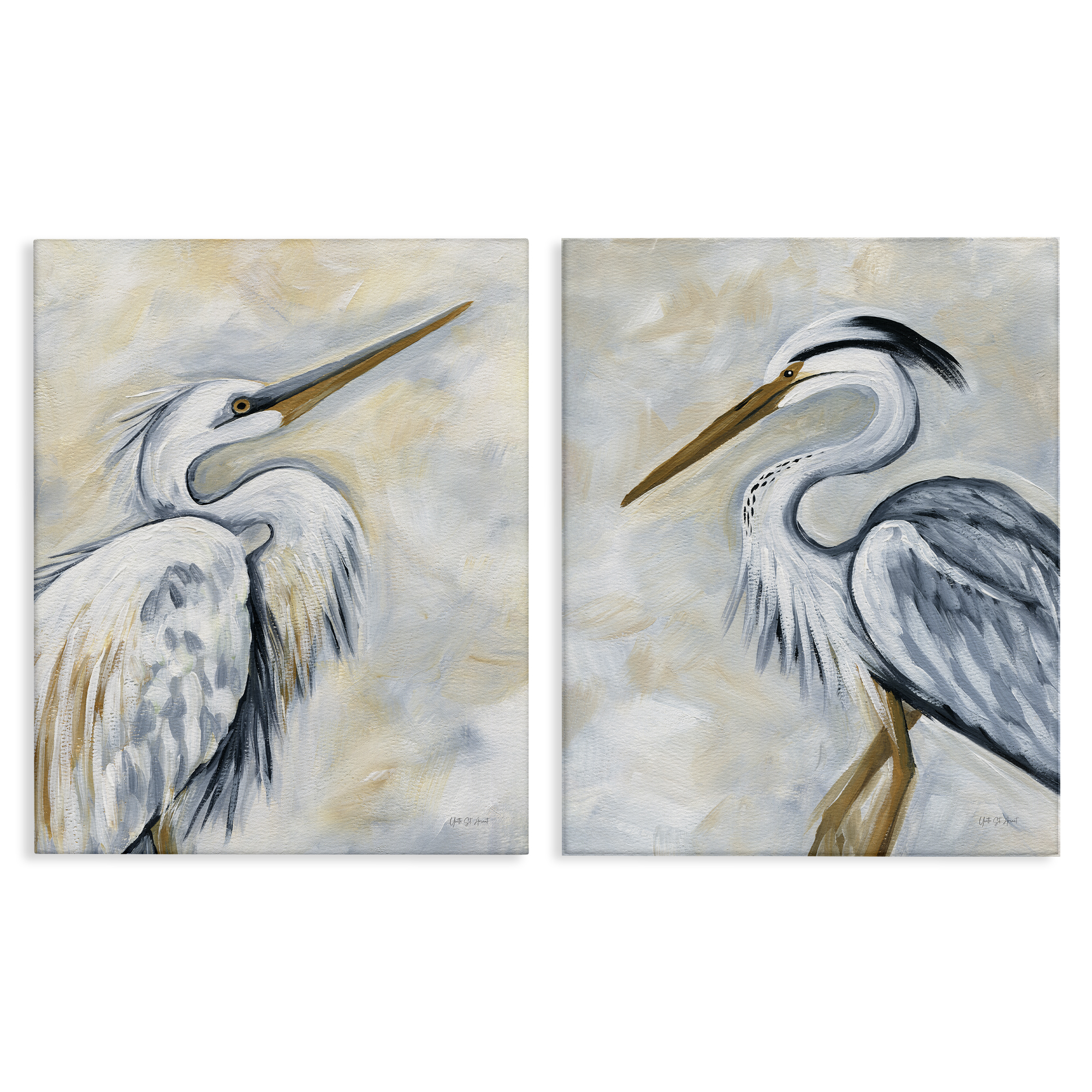 Stupell Industries White Egret Blue Heron Animals Painting Wrapped Canvas Art Print Wall Art, 24 x 30, Set of 2